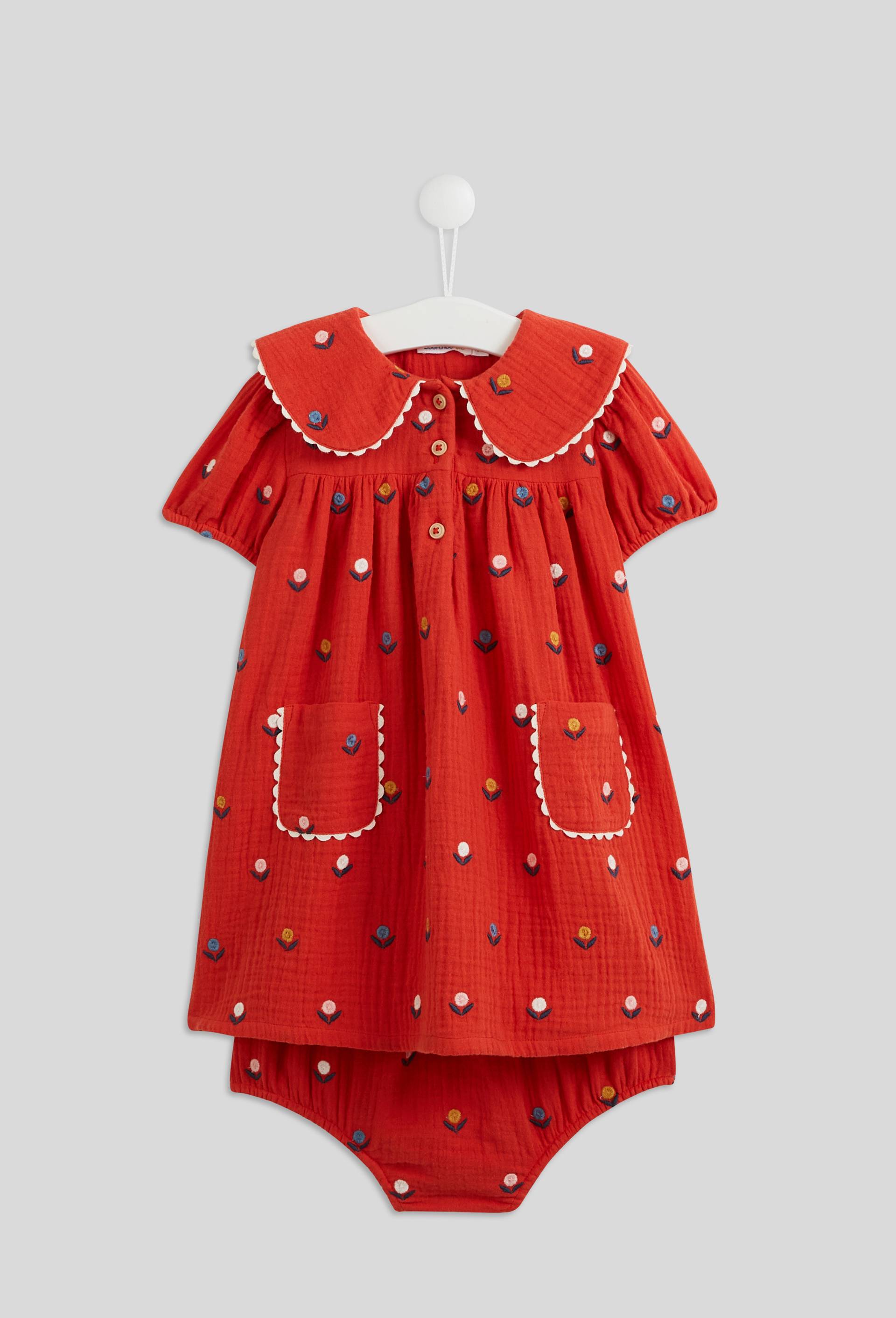 Robe avec bloomer brod&eacute;s en gaze de coton BIO GOTS, Orange, large image number 0