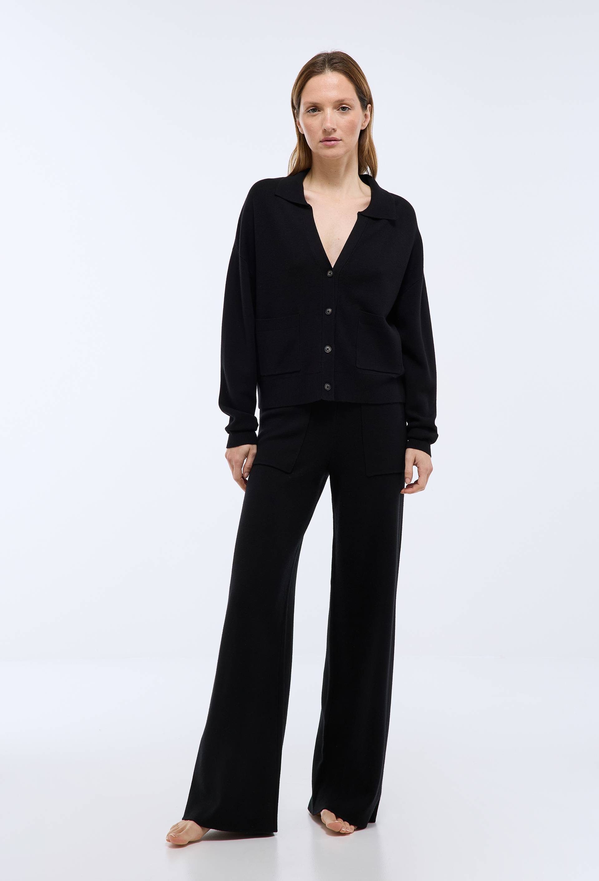 Pantalon large uni en maille NOIR pour femme MONOPRIX