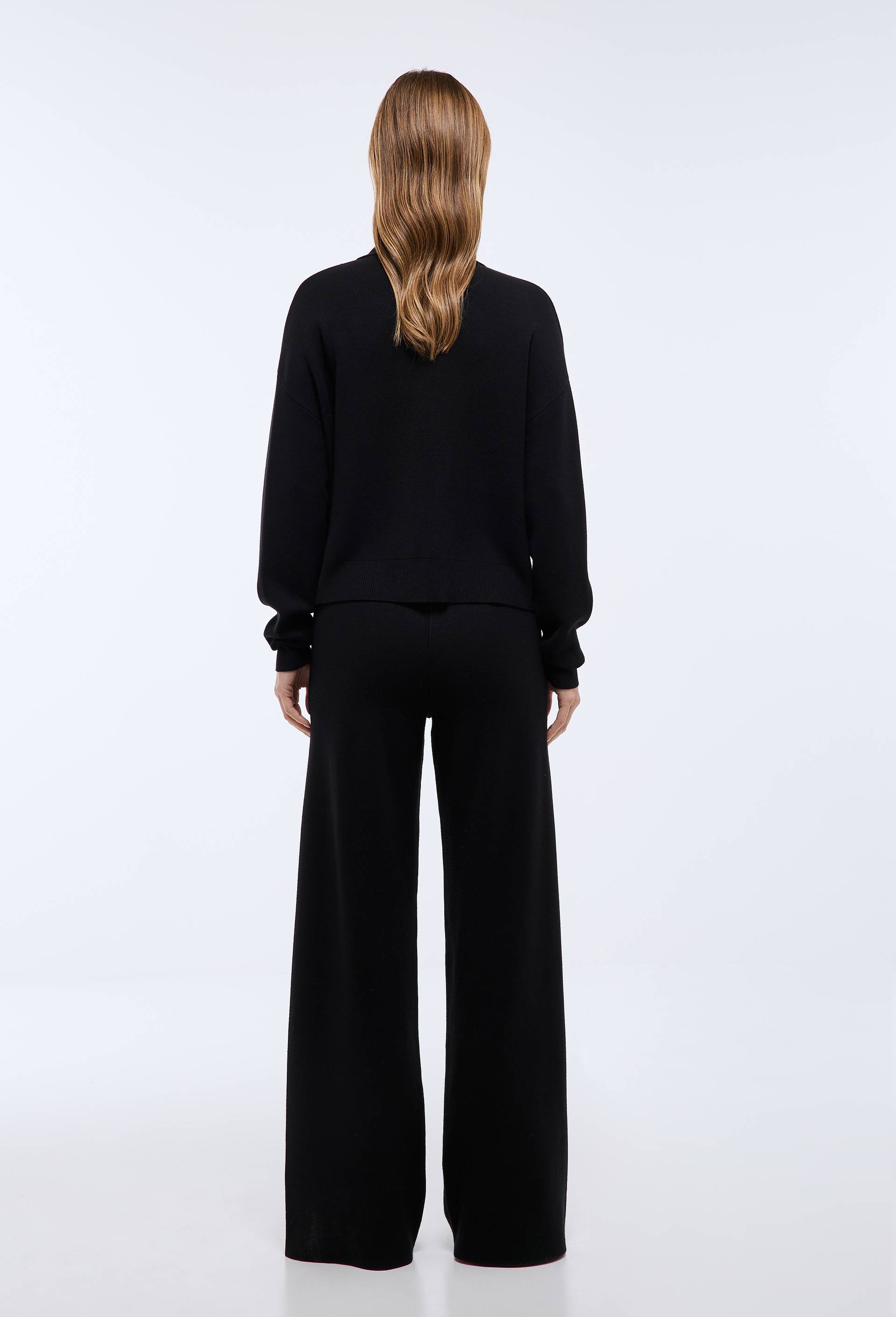 Pantalon large uni en maille NOIR pour femme MONOPRIX