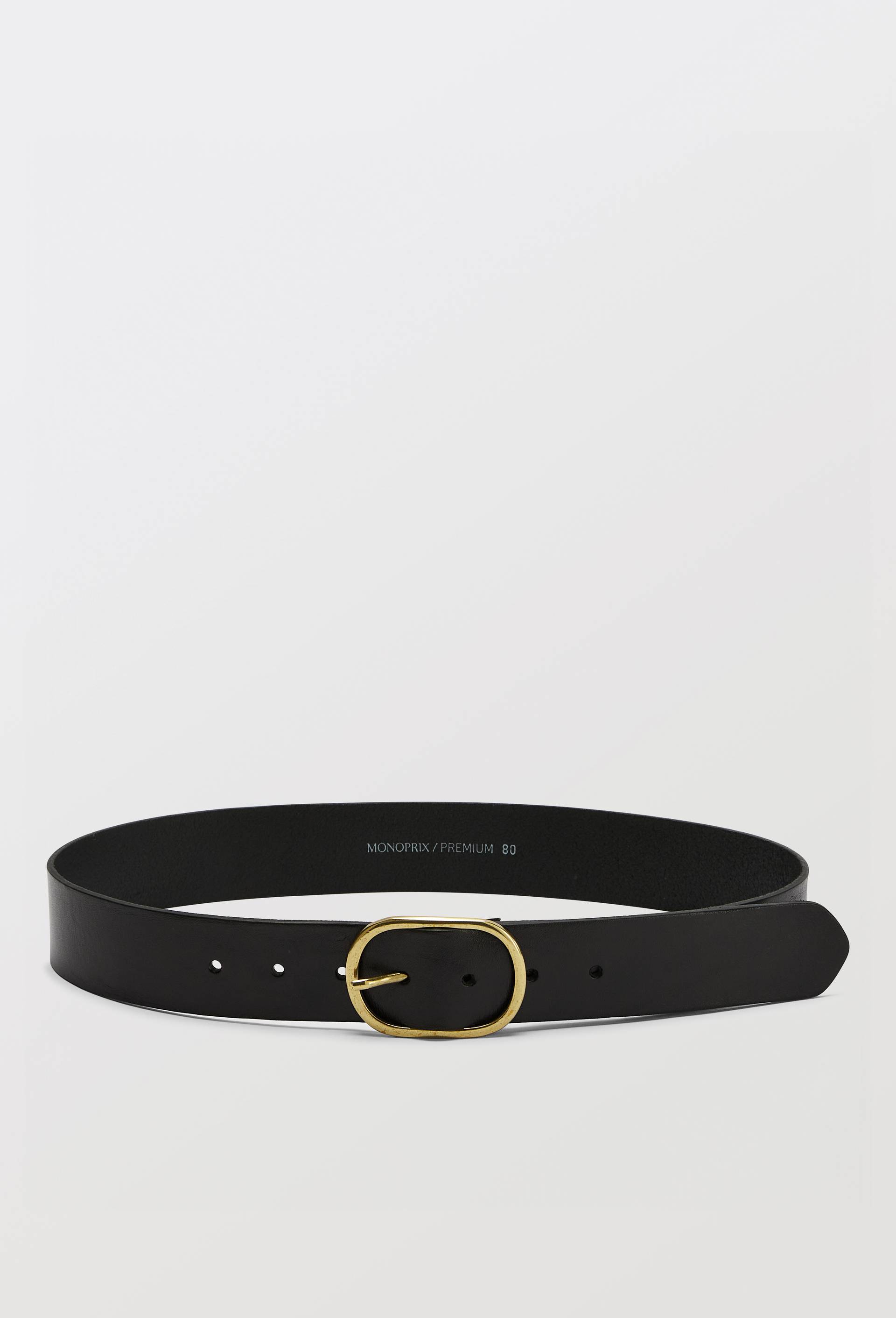 Ceinture 4 cm en cuir, Noir, swatch image