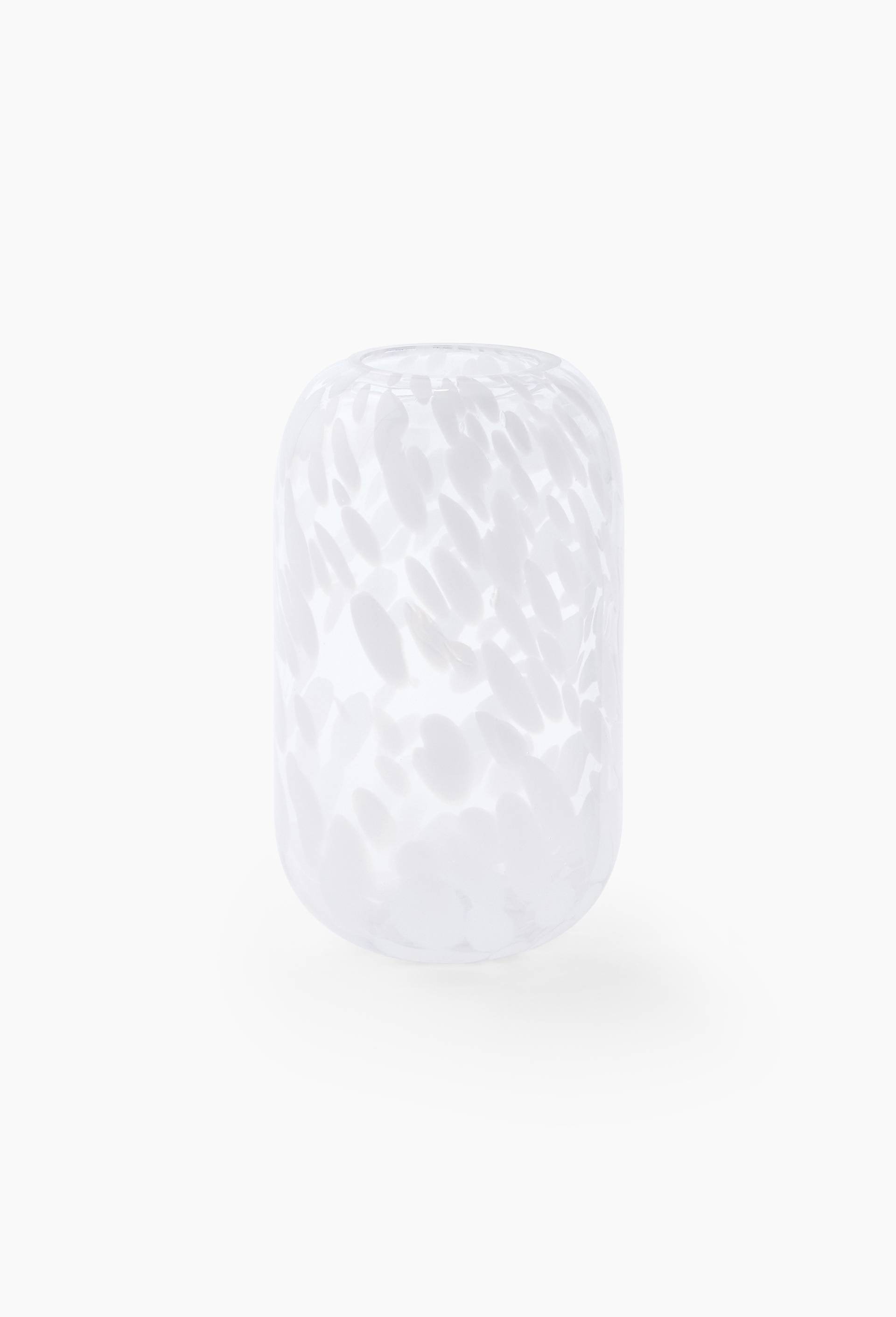 Vase tachet&eacute;, 15xH24cm, en verre, Blanc, large image number 1