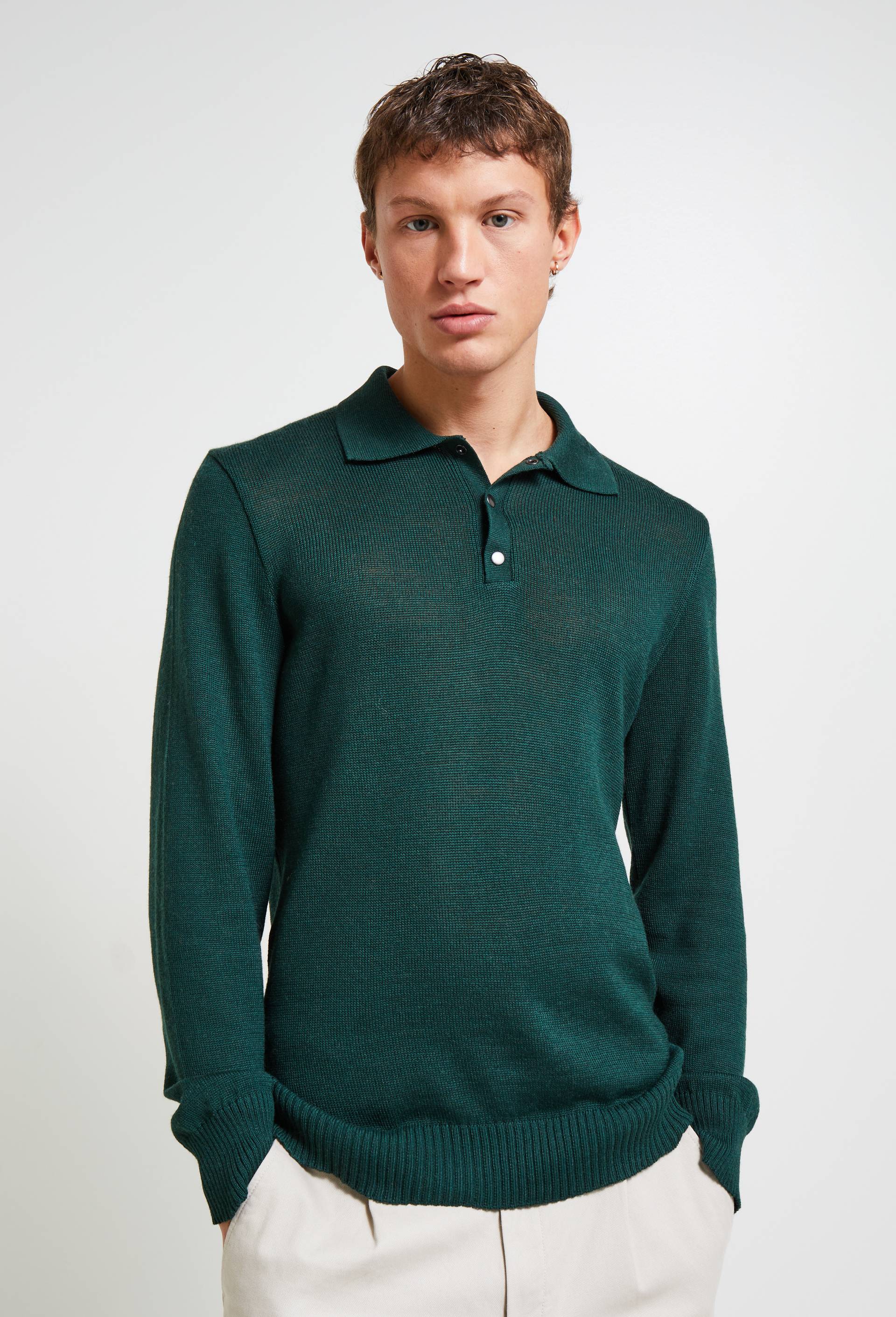 Pull col polo, Vert fonc&eacute;, large image number 0