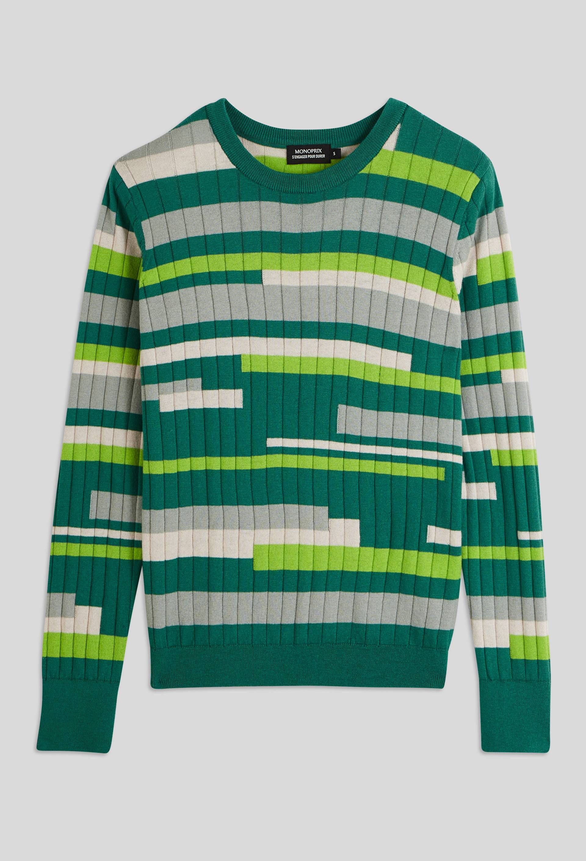Pull près du corps en coton et laine, certifié OEKO-TEX, Vert, large image number 2