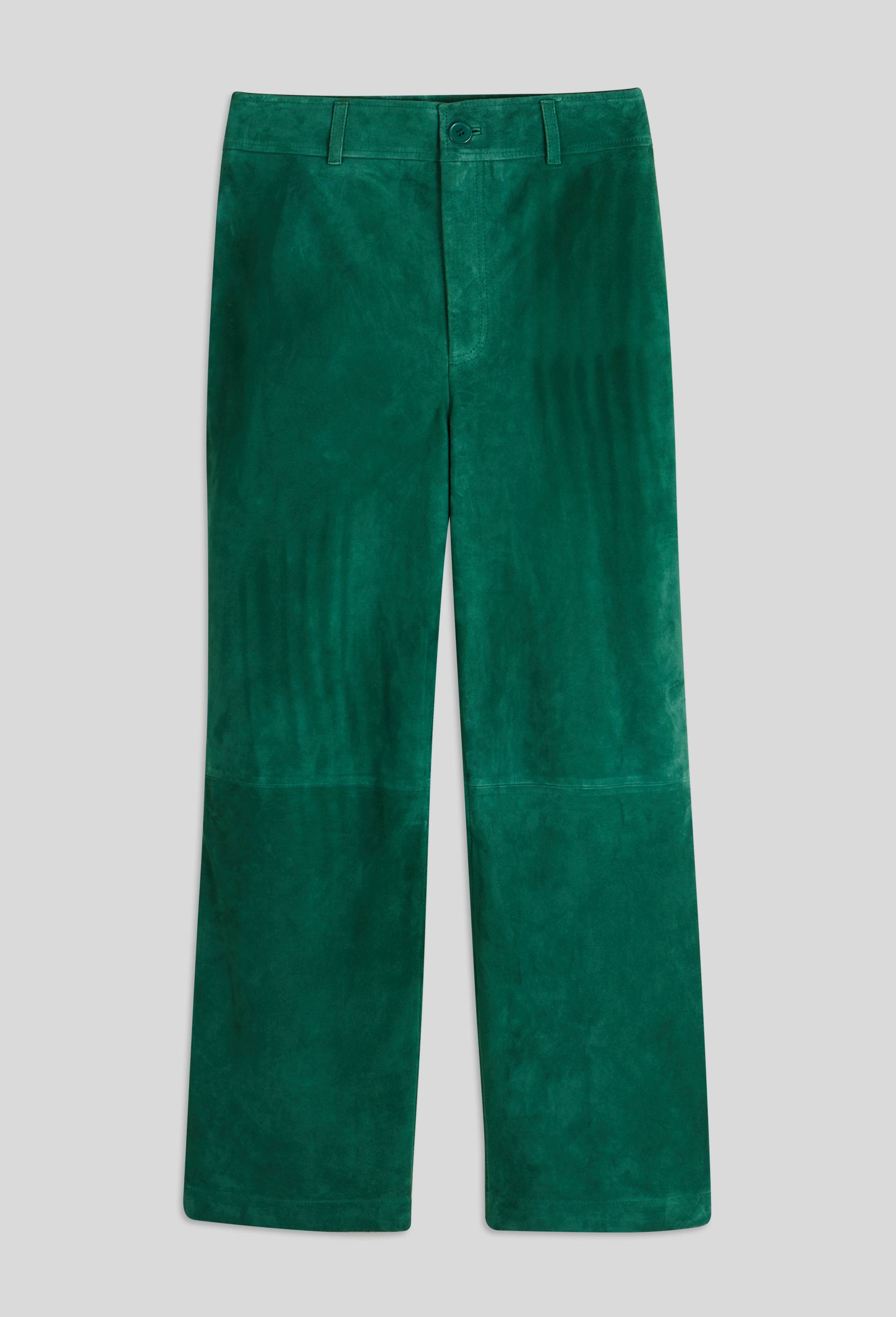 Pantalon large taille haute en cuir, Vert, large image number 2.0