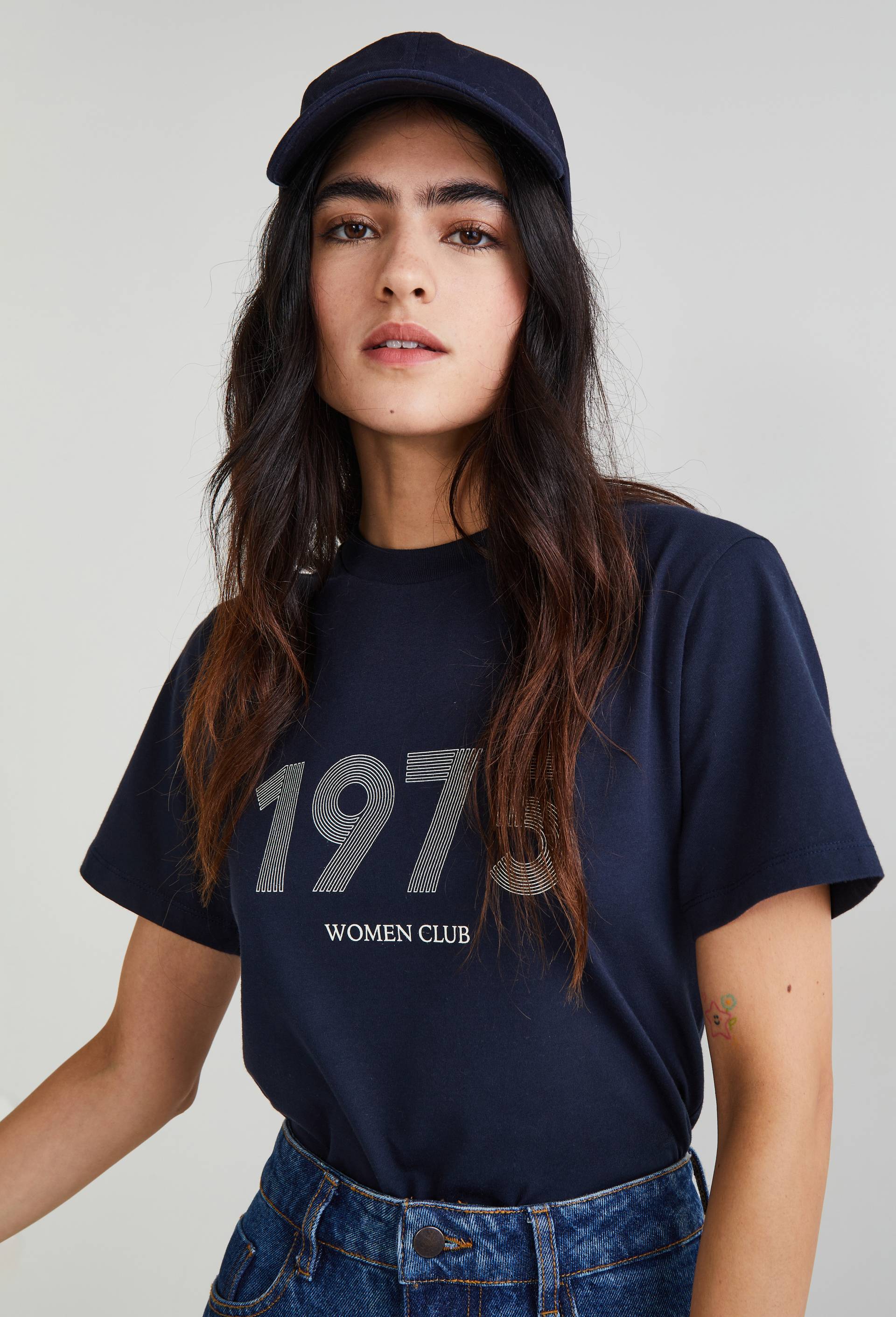 T-shirt avec texte imprimé en coton BIO,  certifié OEKO-TEX, Bleu foncé, large image number 0