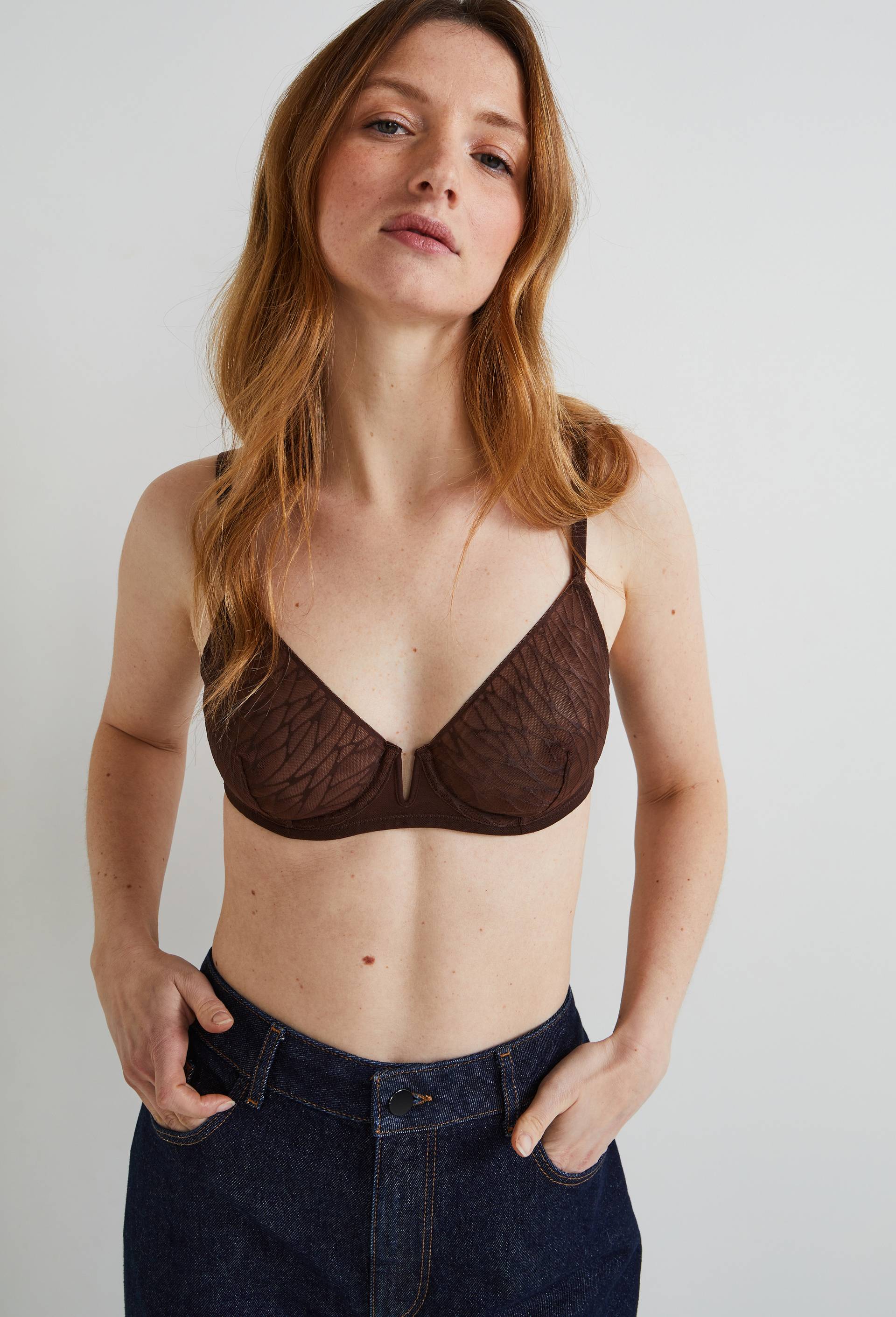 Soutien-gorge corbeille balconnet KAMILA en dentelle, certifié OEKO-TEX, Brun foncé, large image number 0