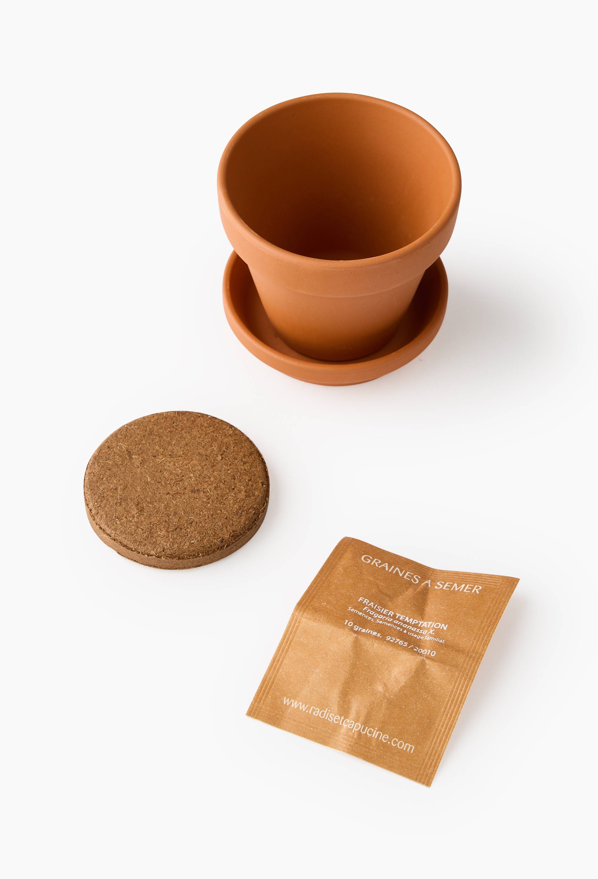 Pot fraisier avec coupelle, 8cm, en terre cuite ,10* 8*8 cm, Beige clair, large image number 1.0