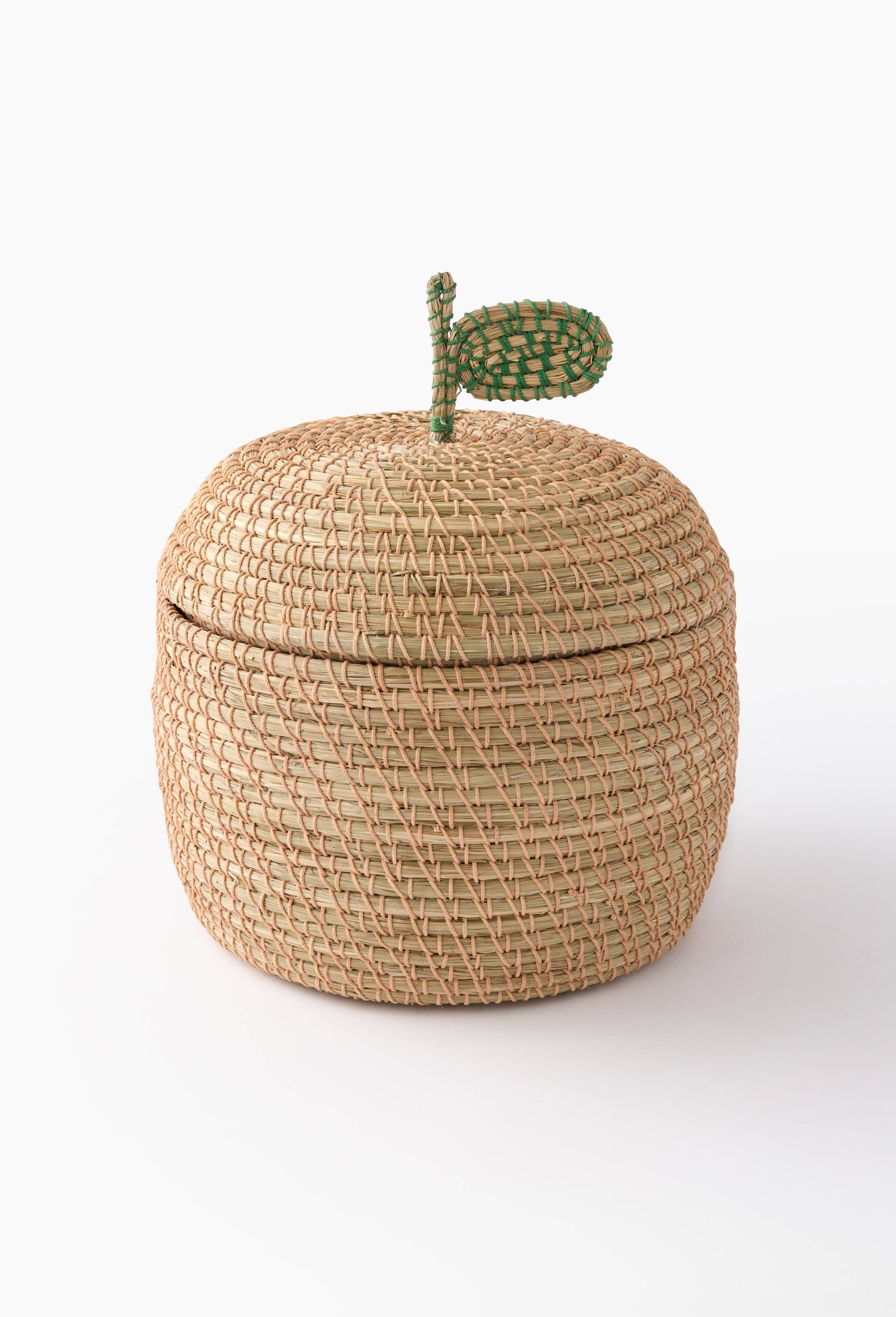 Panier en forme de fraise, D39xH50cm, en jonc de mer et scoubidou, Orange, large image number 0