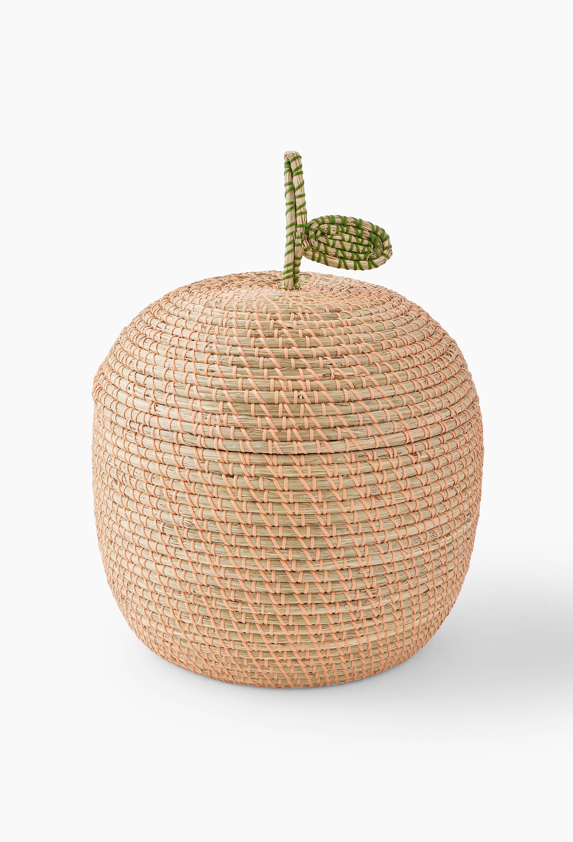 Panier en forme de fraise, D39xH50cm, en jonc de mer et scoubidou, Orange, large image number 1
