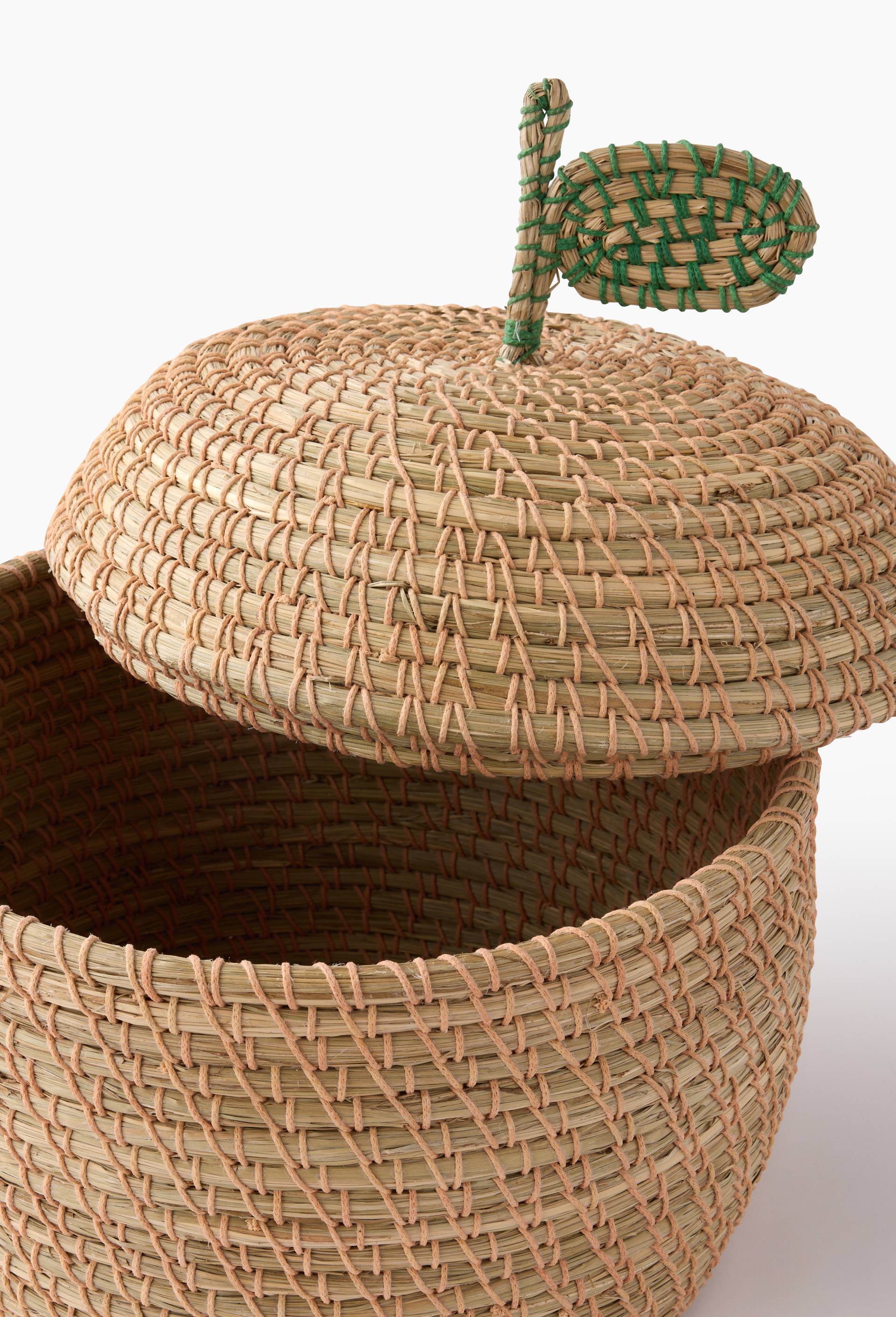 Panier en forme de fraise, D39xH50cm, en jonc de mer et scoubidou, Orange, large image number 1