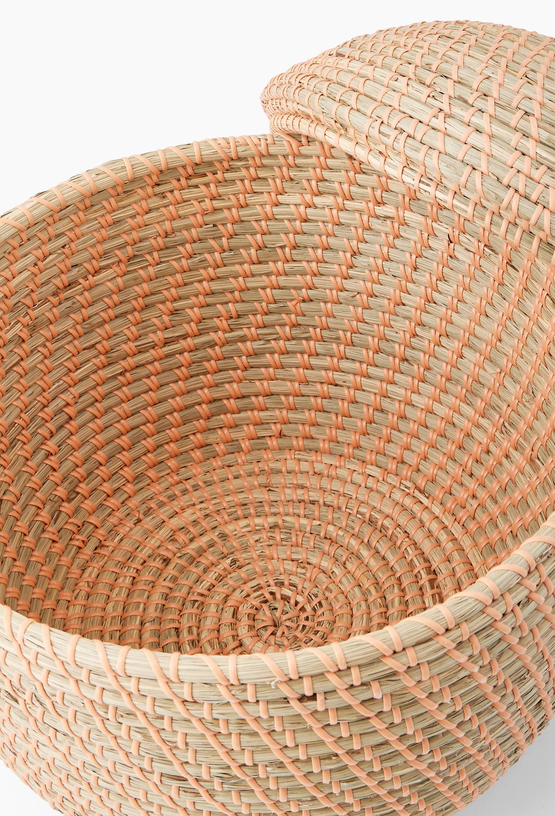 Panier en forme de fraise, D39xH50cm, en jonc de mer et scoubidou, Orange, large image number 2
