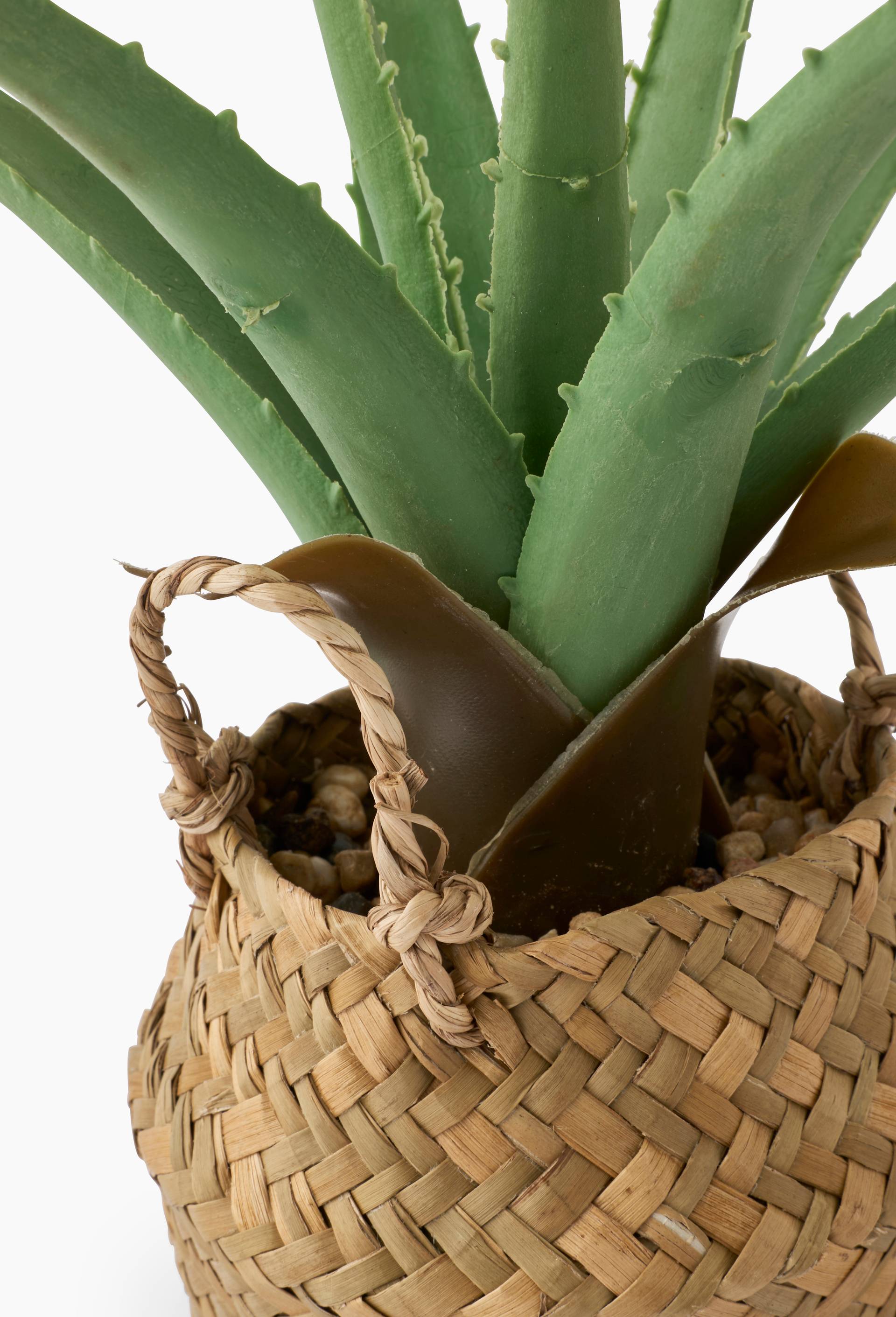 Petite plante artificielle aloe vera dans un panier tress&eacute; avec anse,11*11*29 cm, en plastique et PE, Vert fonc&eacute;, large image number 1
