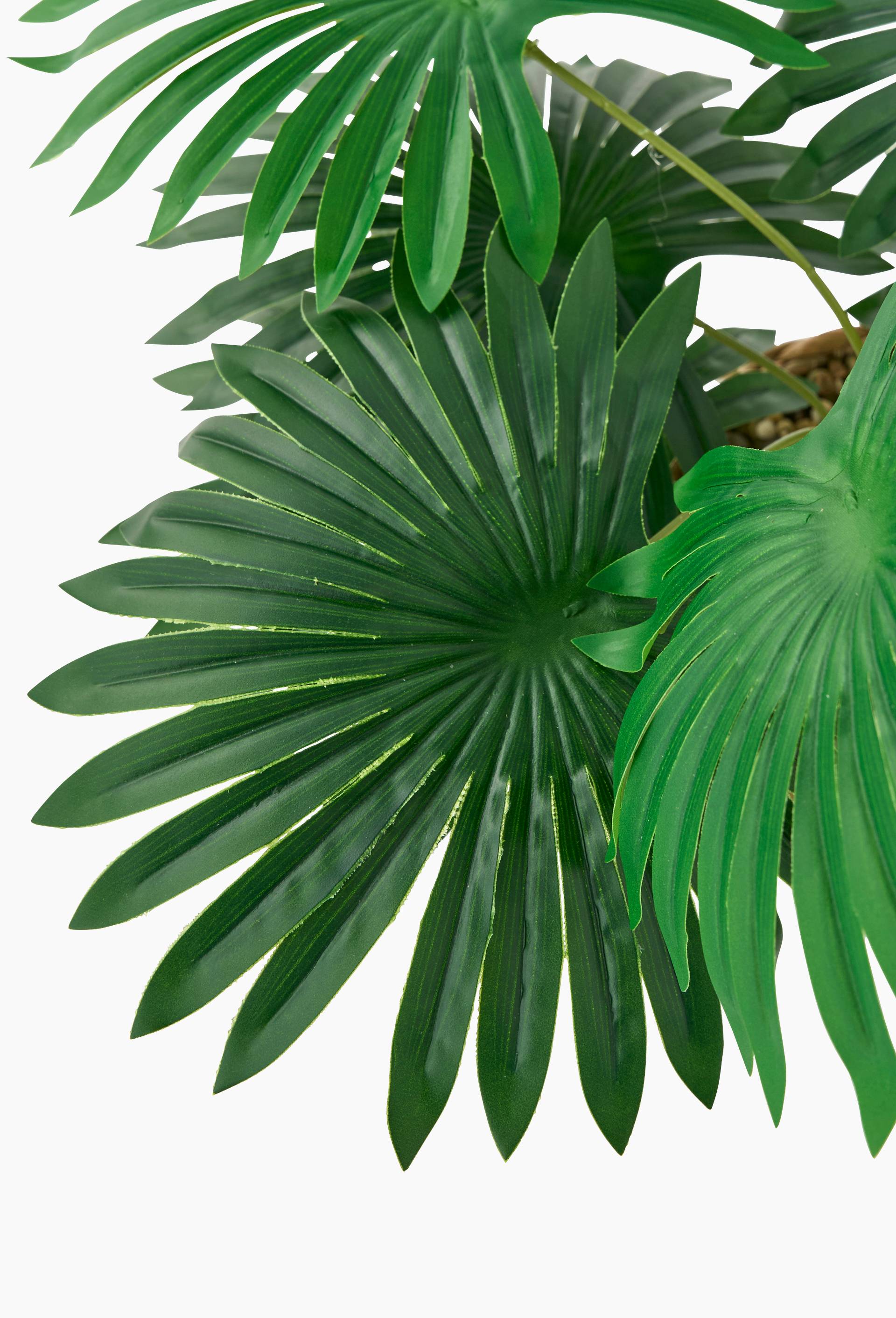Plante artificielle palmier dans un panier tress&eacute; en jacinthe d'eau, 43x12,5cm, en plastique, PE et paille, Vert fonc&eacute;, large image number 1
