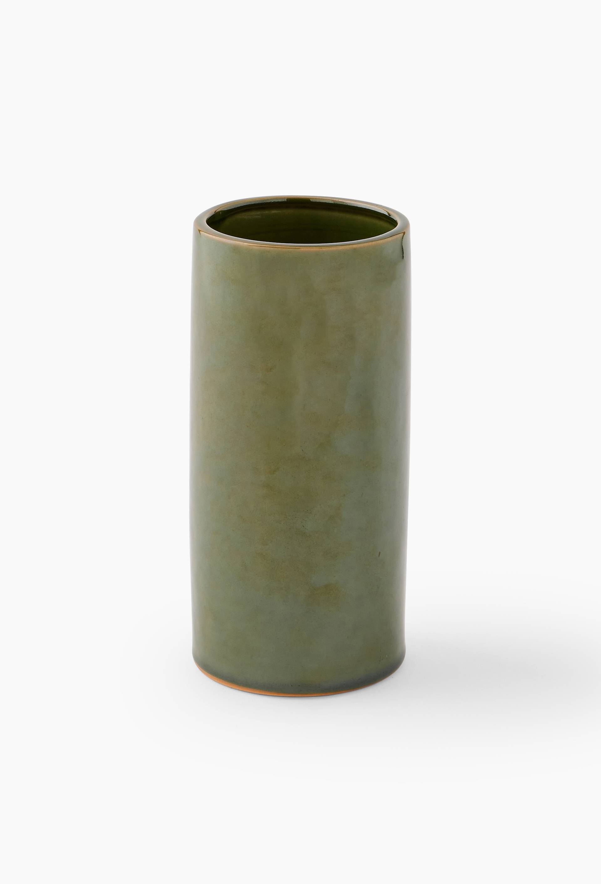 Vase droit, 10xH23cm, en c&eacute;ramique, Vert fonc&eacute;, large image number 0