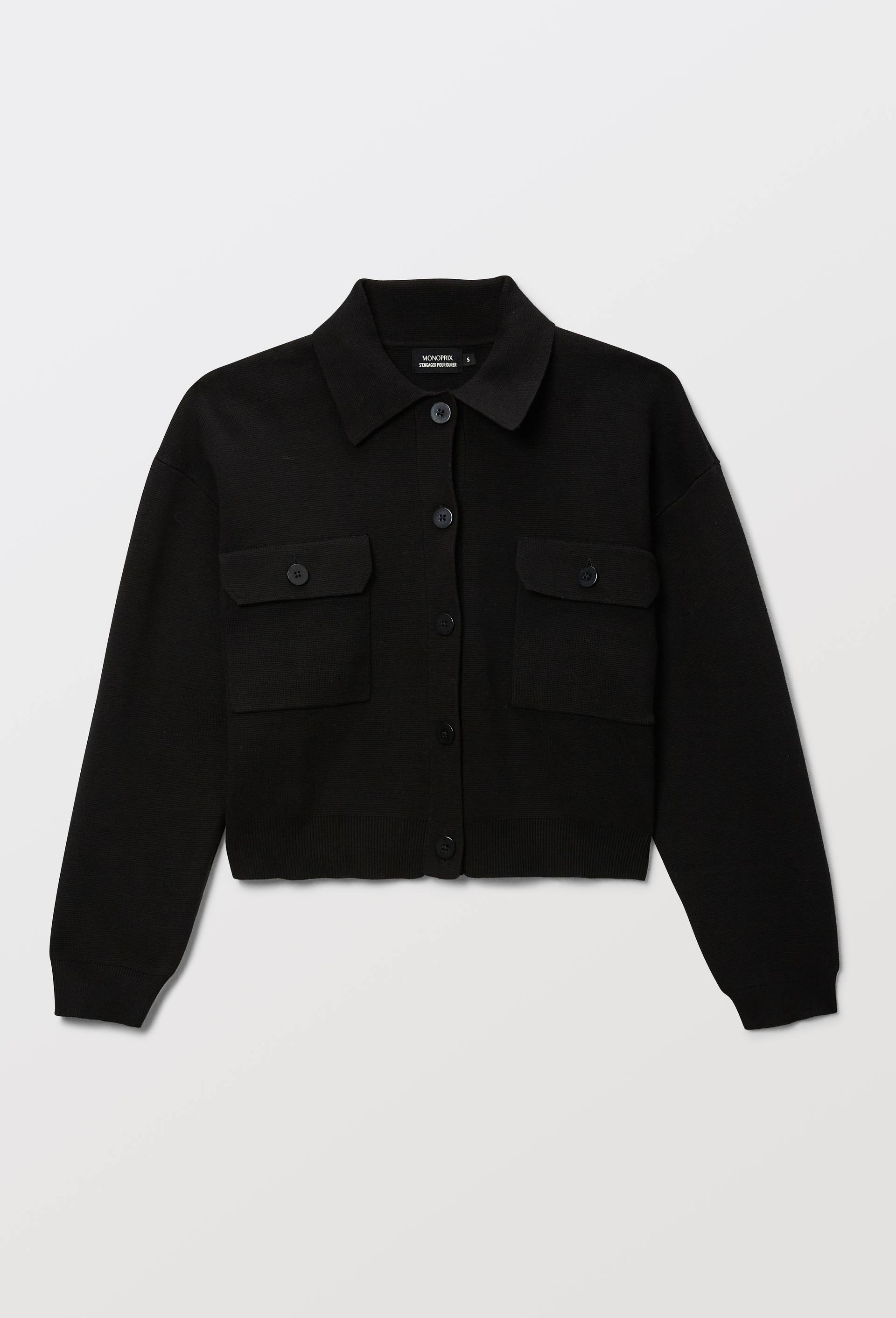 Veste en maille unie en coton BIO GOTS, Noir, large image number 2.0
