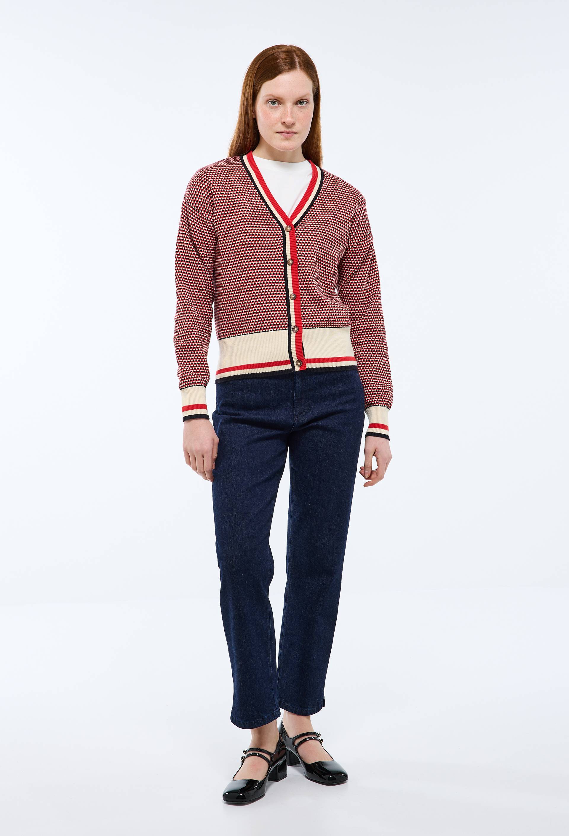 Cardigan boutonné en coton BIO, Rouge, swatch image