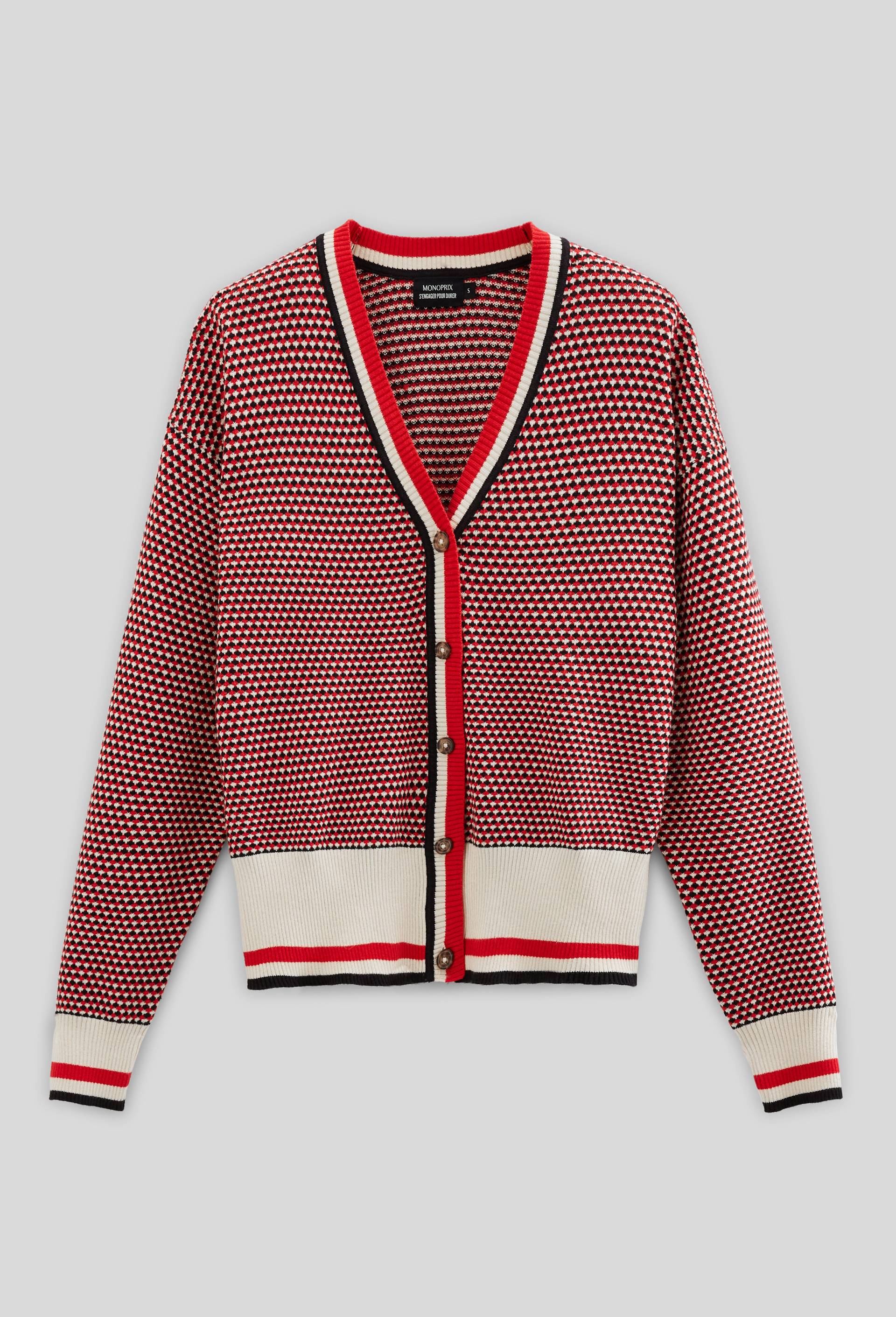 Cardigan boutonn&eacute; en coton BIO, Rouge, large image number 2