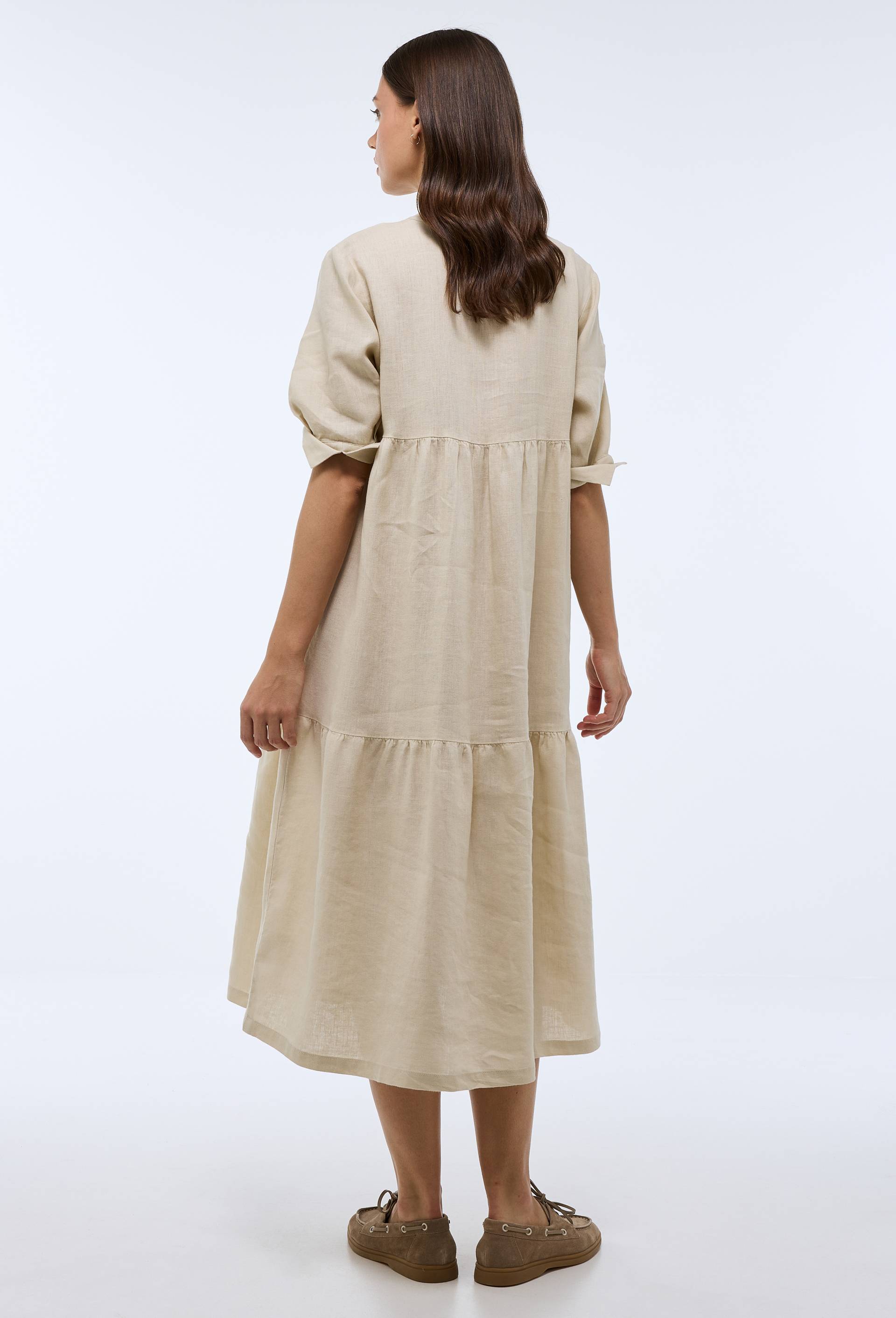 Robe midi ample unie en lin, Beige clair, large image number 1.0
