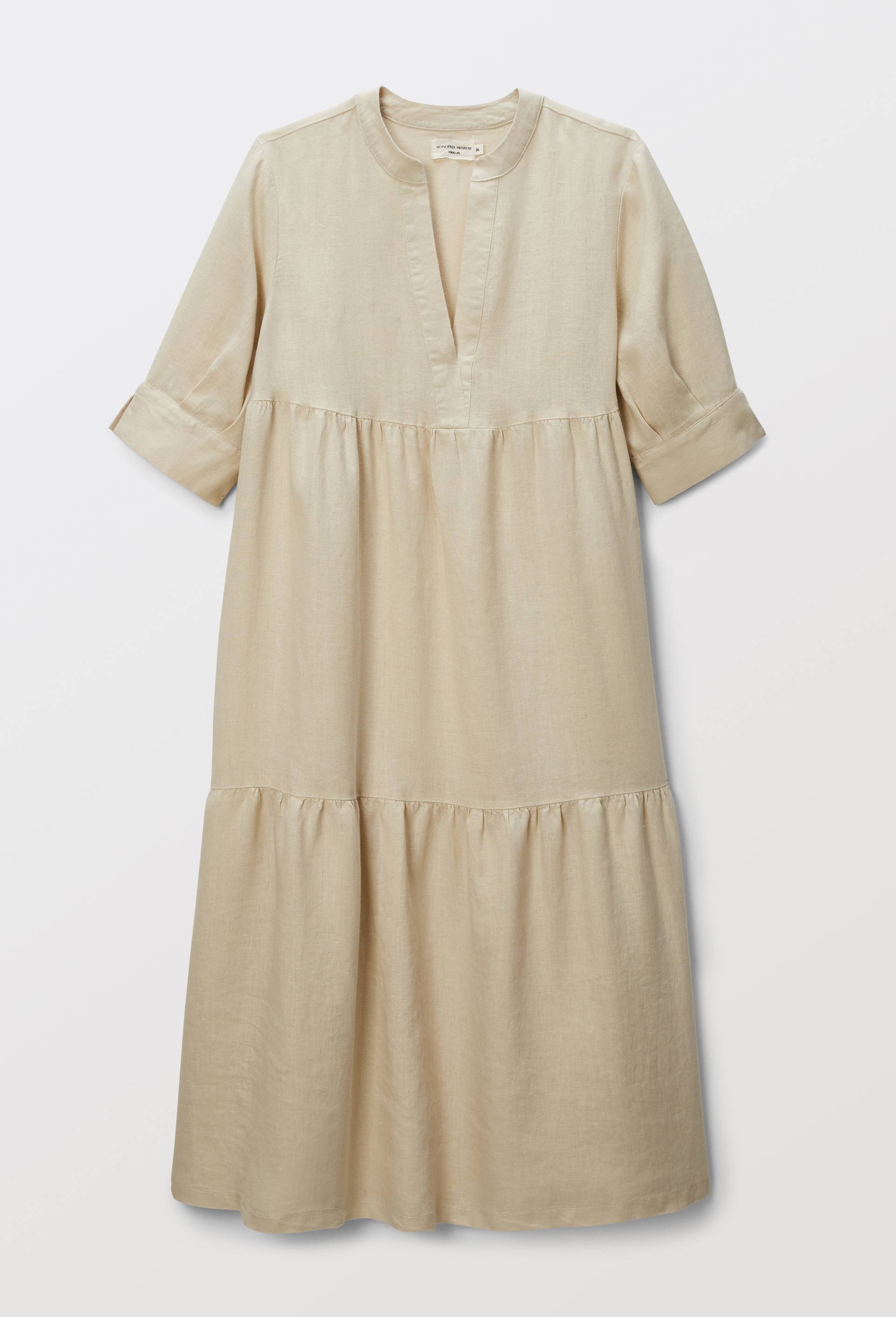 Robe midi ample unie en lin, Beige clair, large image number 2