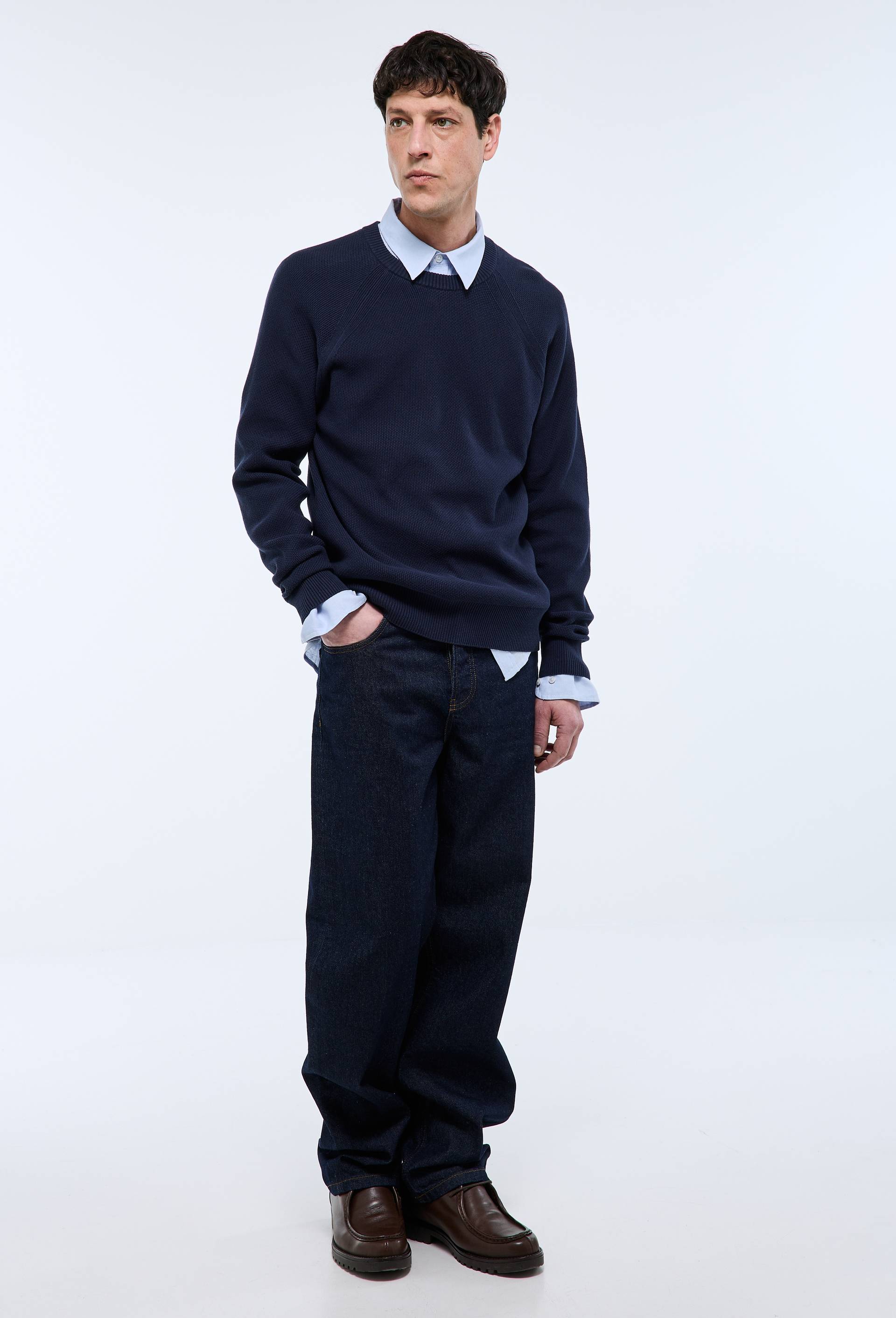 Pull col rond en coton BIO GOTS, Bleu fonc&eacute;, swatch image