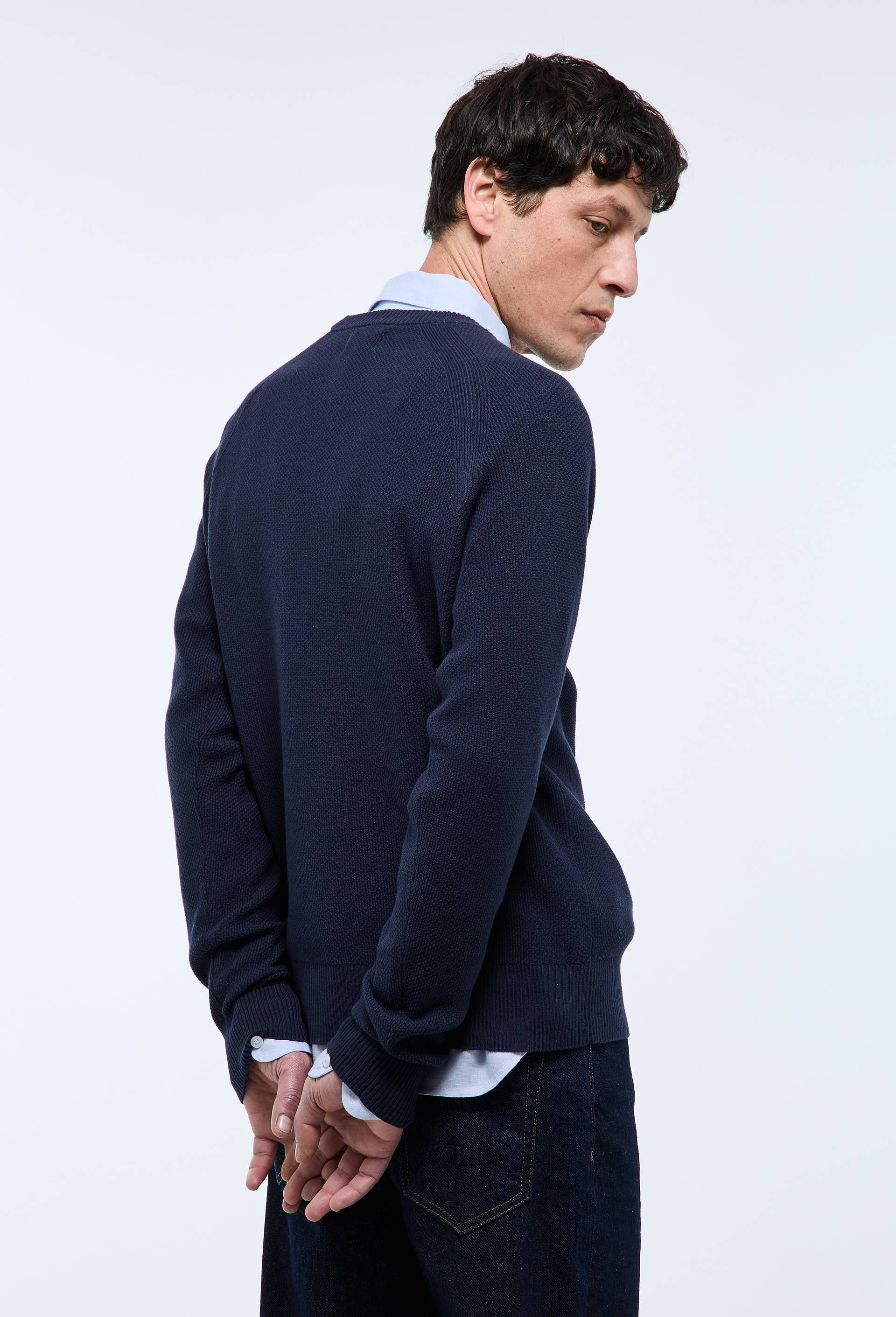 Pull col rond en coton BIO GOTS, Bleu fonc&eacute;, large image number 1.0