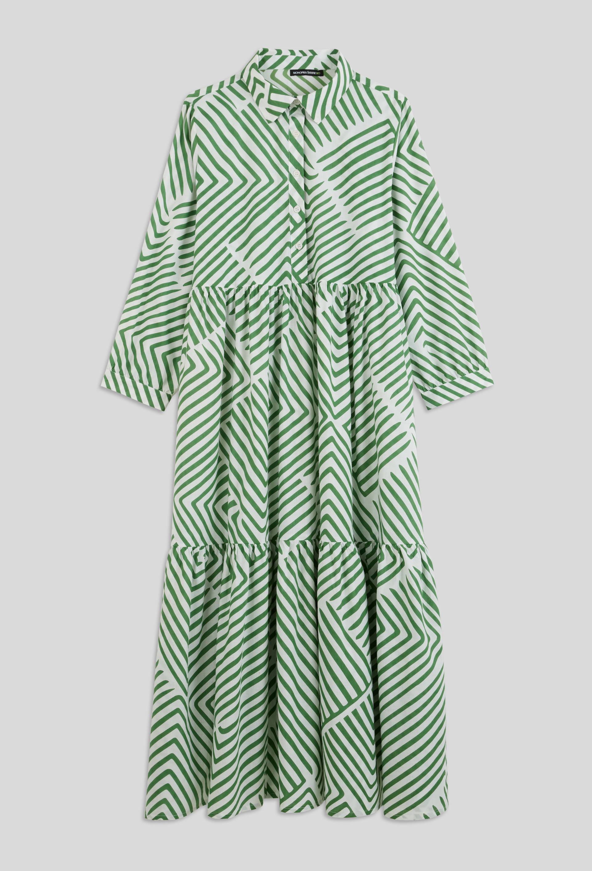 Robe Ete Monoprix Robe De Plage Imprimée En Coton BIO VERT Pour