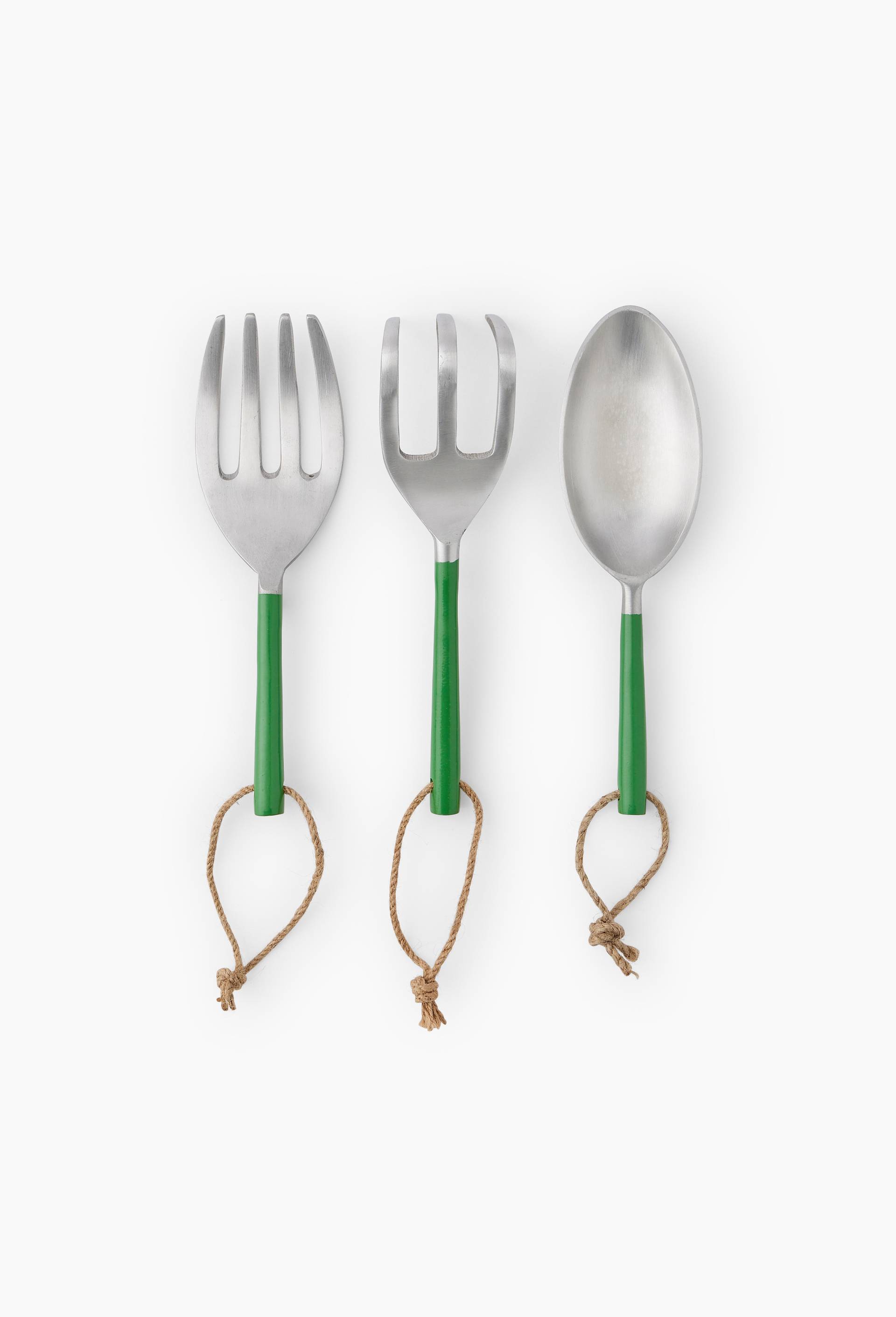 Set de 3 outils, 23cm, en aluminium et jute, Vert foncé, swatch image