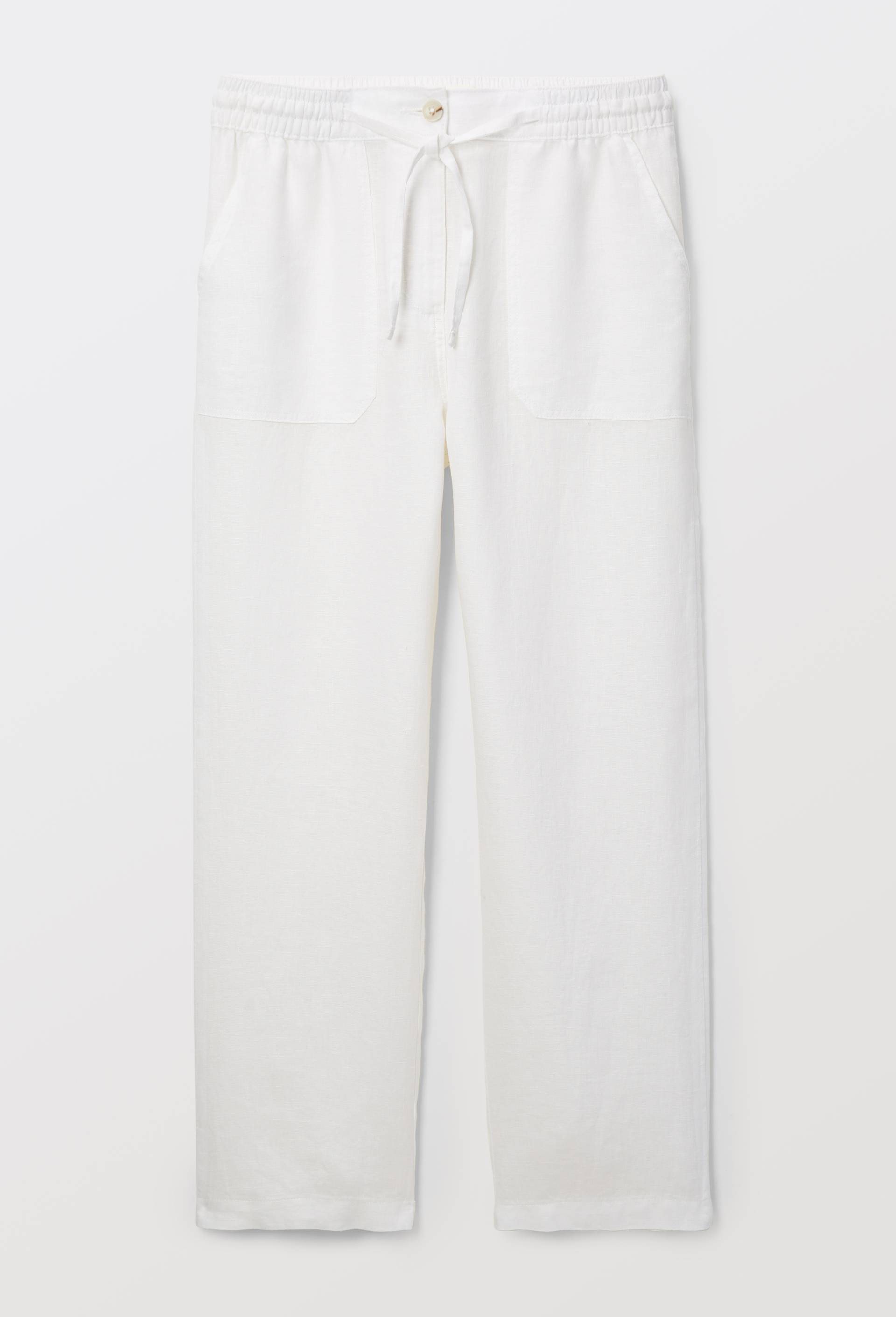 Pantalon taille semi-&eacute;lastiqu&eacute;e uni en lin, Blanc, large image number 2