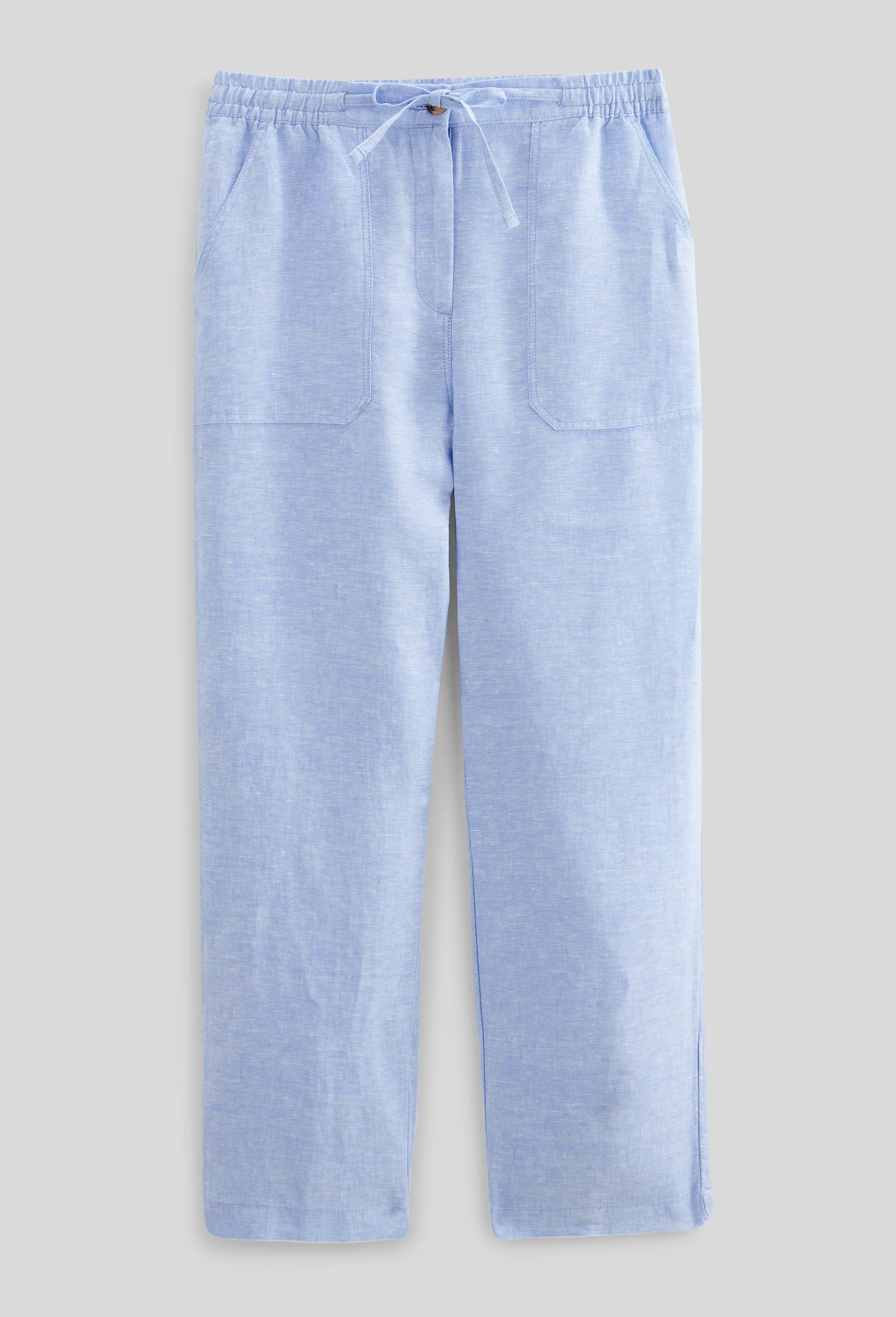 Pantalon taille semi-élastiquée uni en lin, Bleu clair, large image number 2