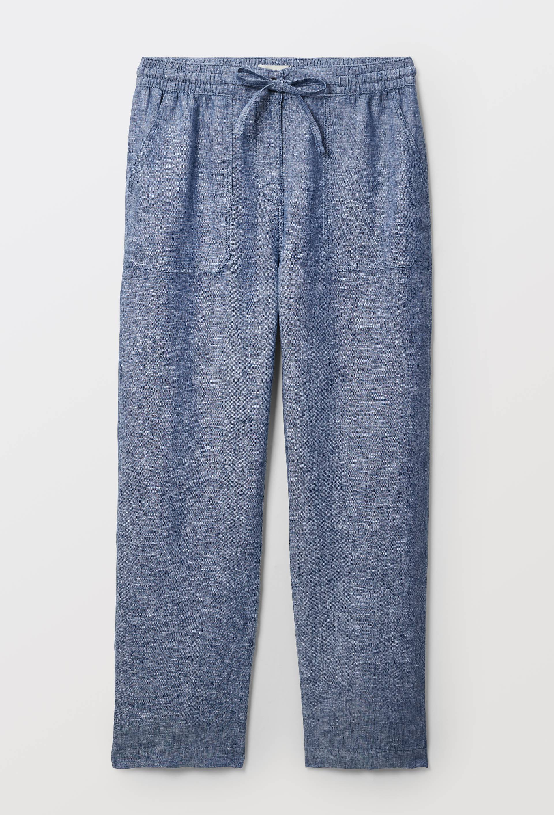 Pantalon taille semi-&eacute;lastiqu&eacute;e uni en lin, Bleu, large image number 2