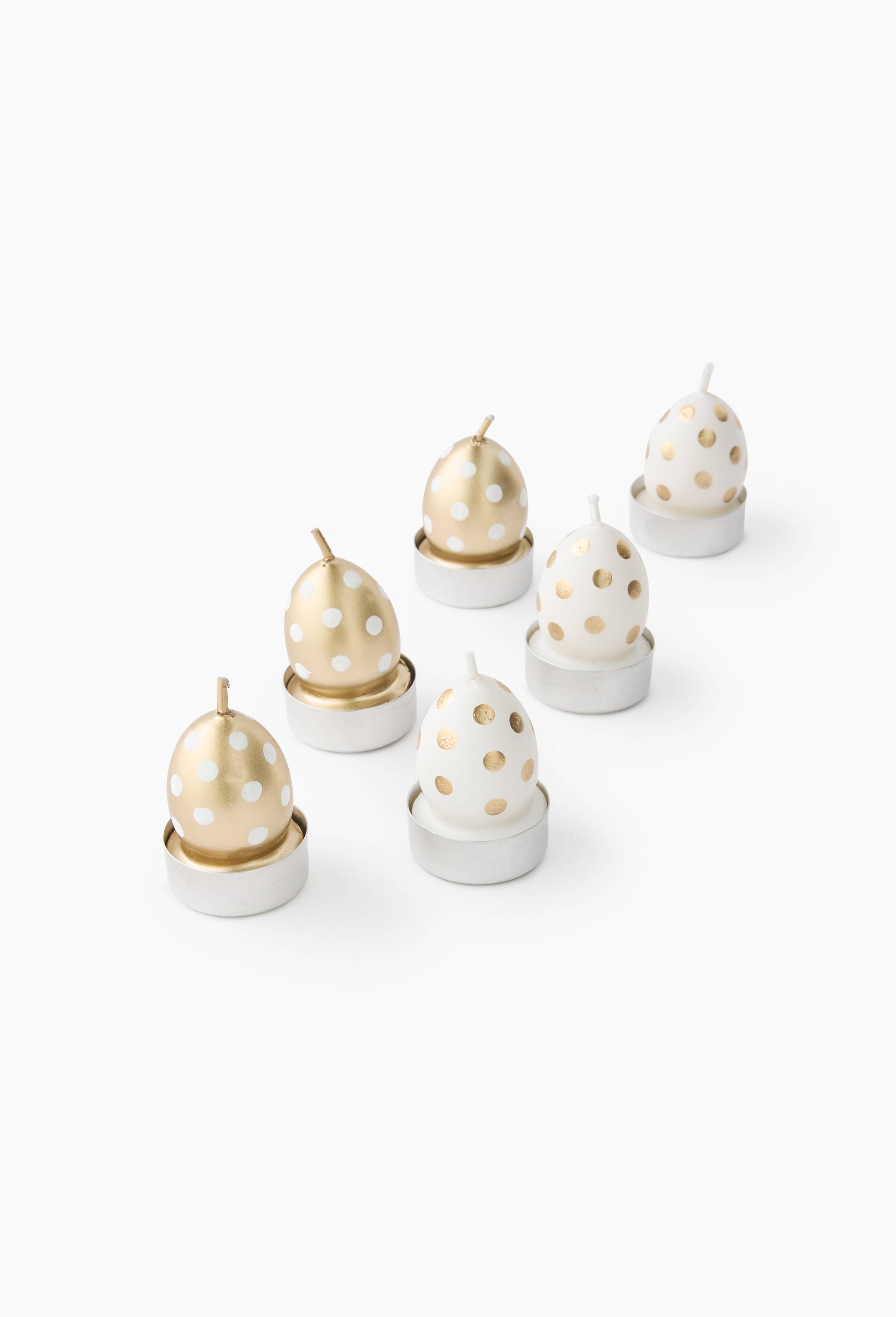 Boite 6 bougies oeufs à pois, en cire, Blanc, swatch image