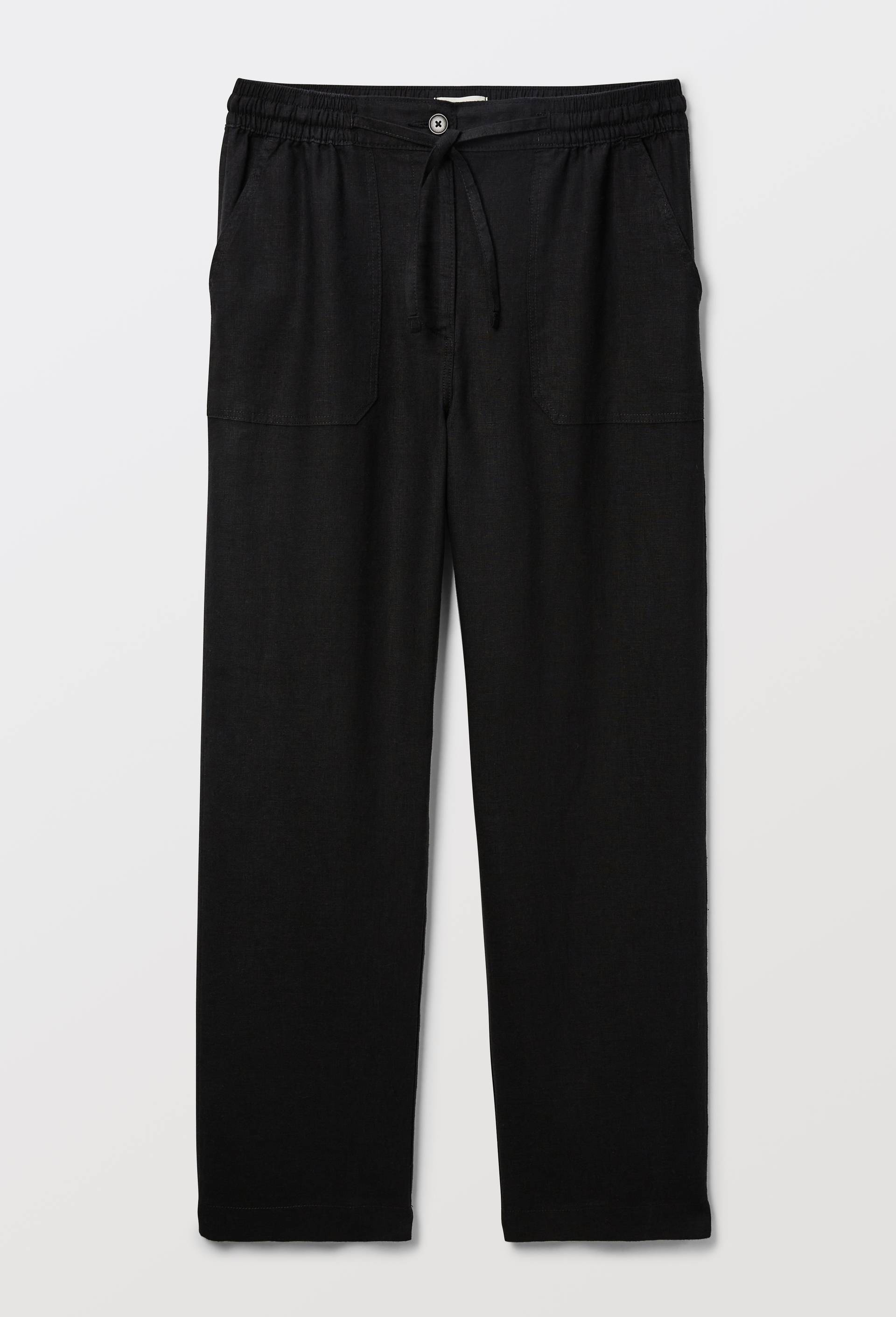 Pantalon taille semi-&eacute;lastiqu&eacute;e uni en lin, Noir, large image number 2