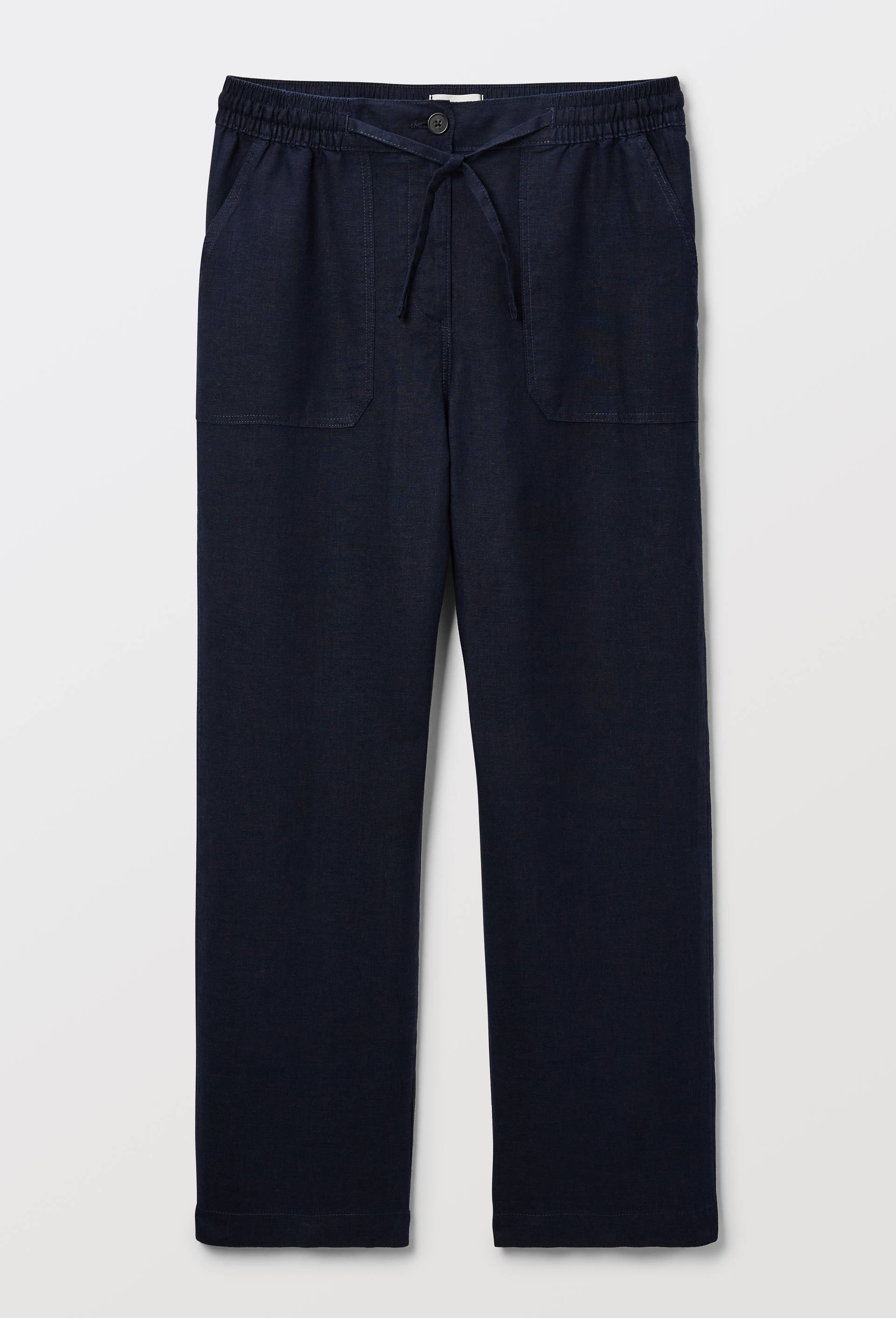 Pantalon taille semi-&eacute;lastiqu&eacute;e uni en lin, Bleu fonc&eacute;, large image number 2