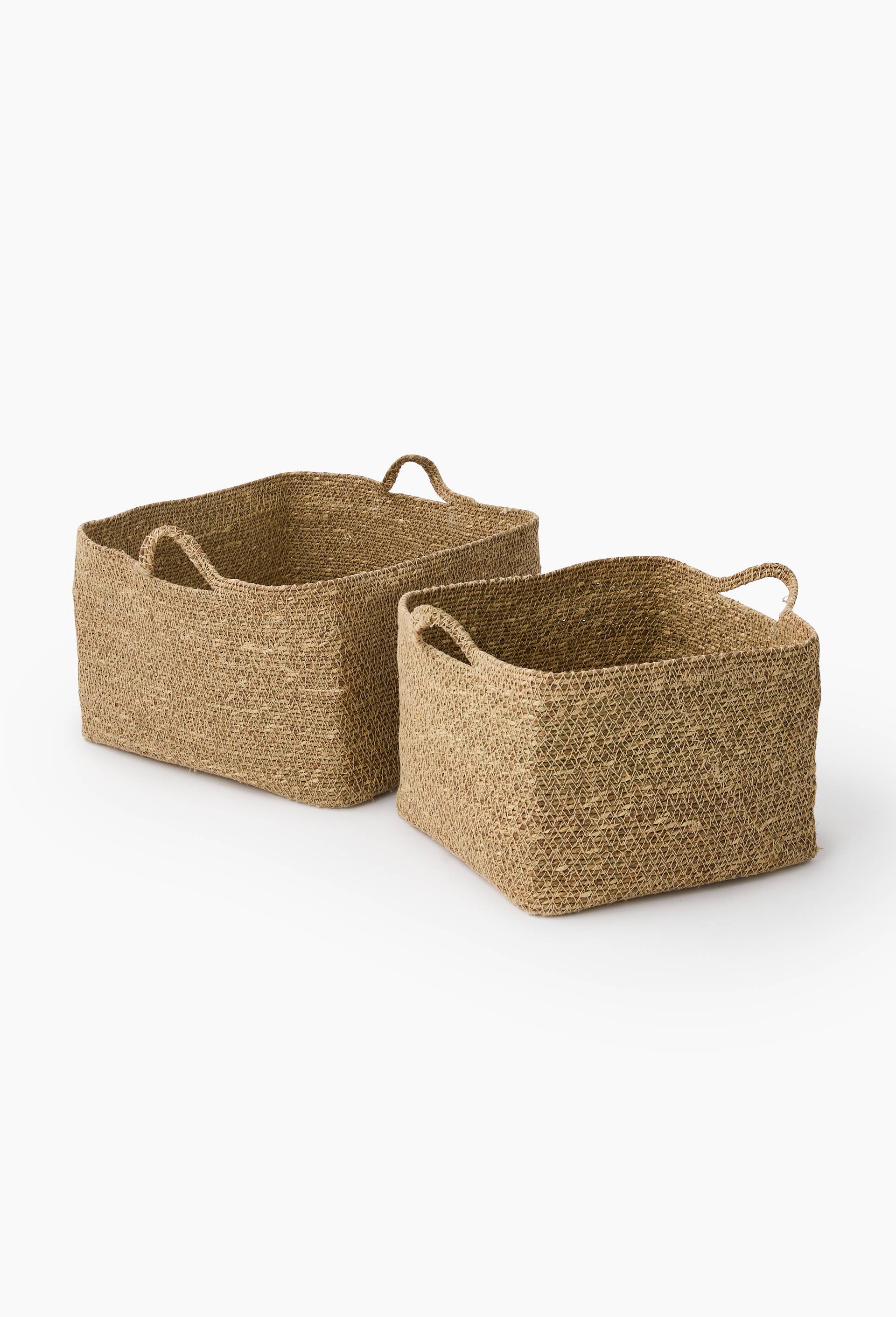 Panier de rangement carr&eacute; en jonc de mer, Beige clair, large image number 0