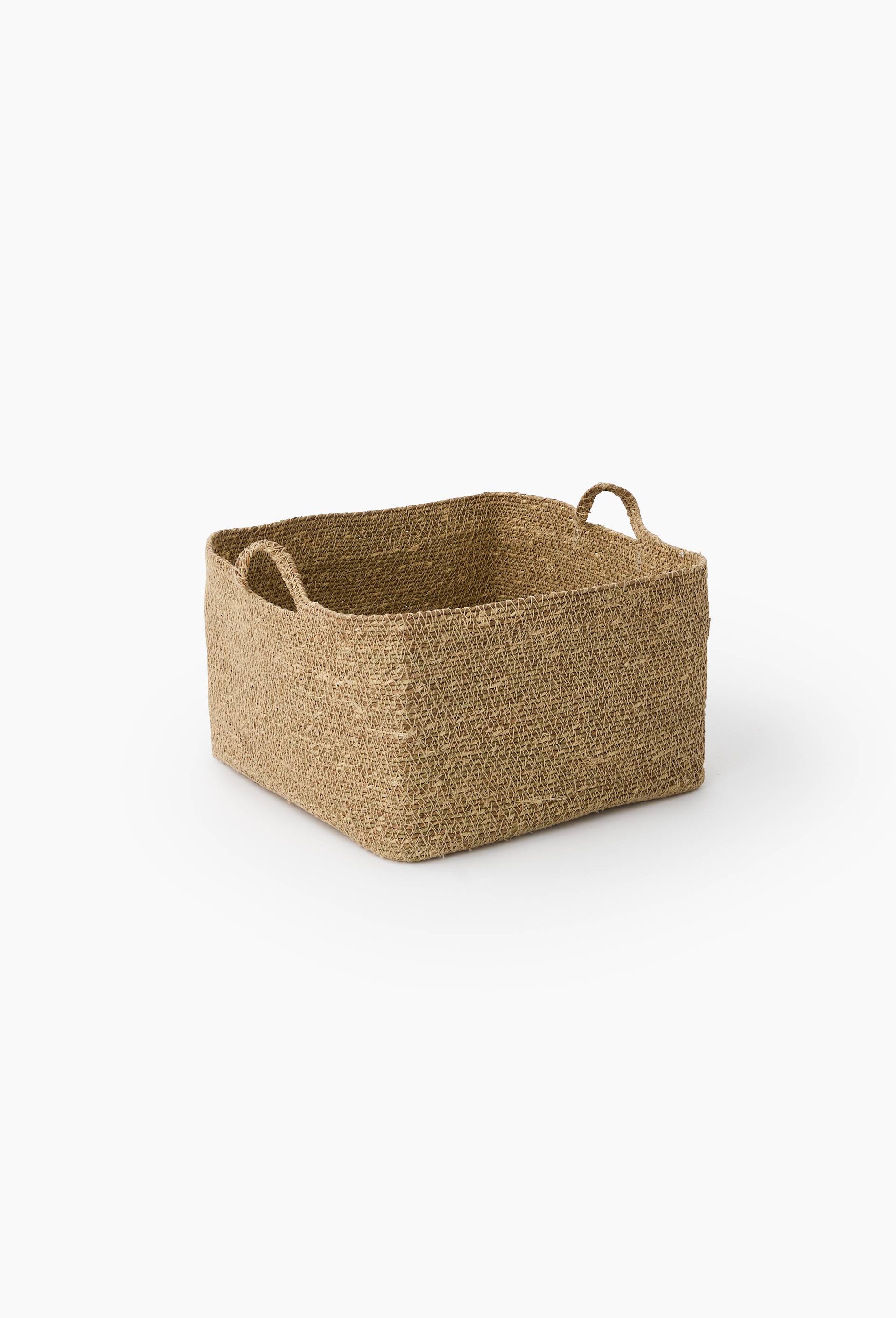 Panier de rangement carr&eacute; en jonc de mer, Beige clair, large image number 1.0