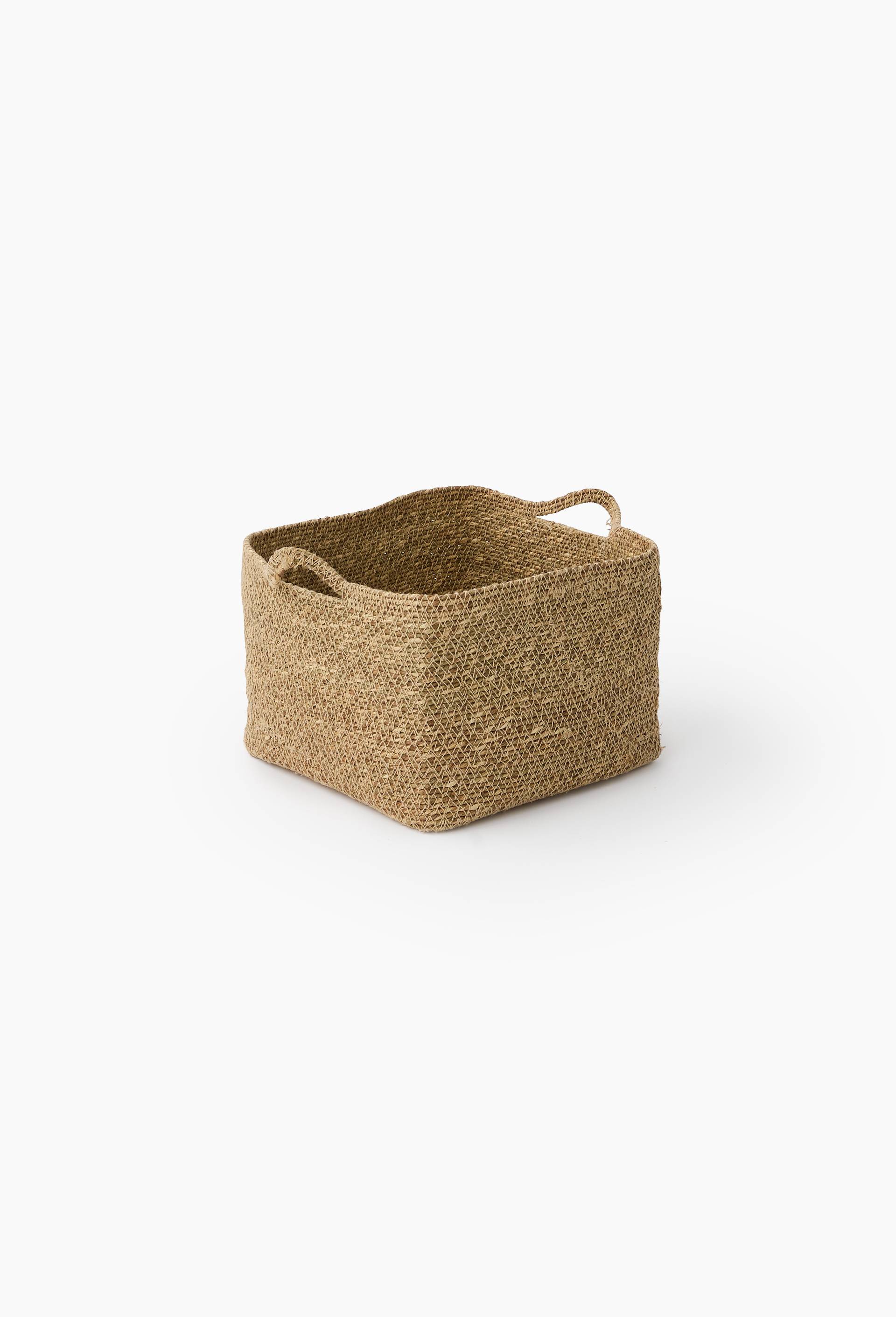 Panier de rangement carr&eacute; en jonc de mer, Beige clair, large image number 2