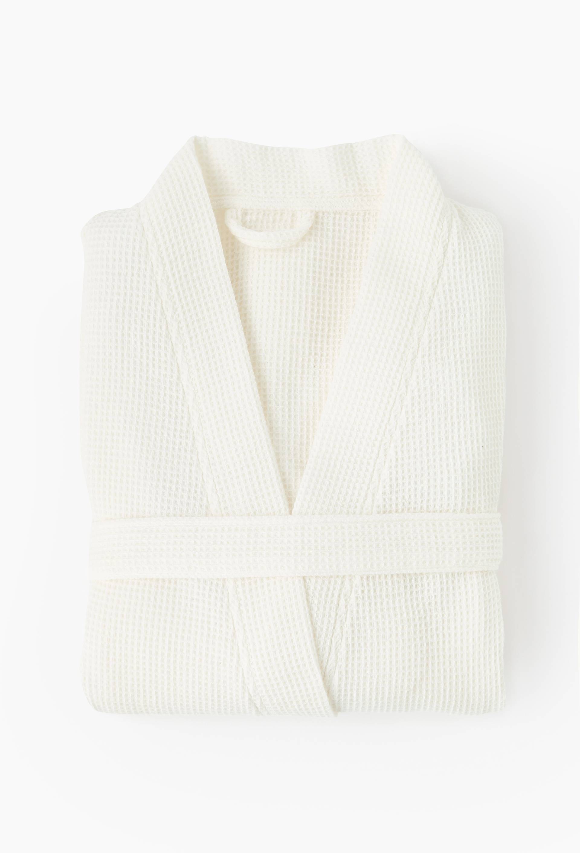 Peignoir kimono nid d'abeille, taille unique, 100% coton bio, Ecru, large image number 1