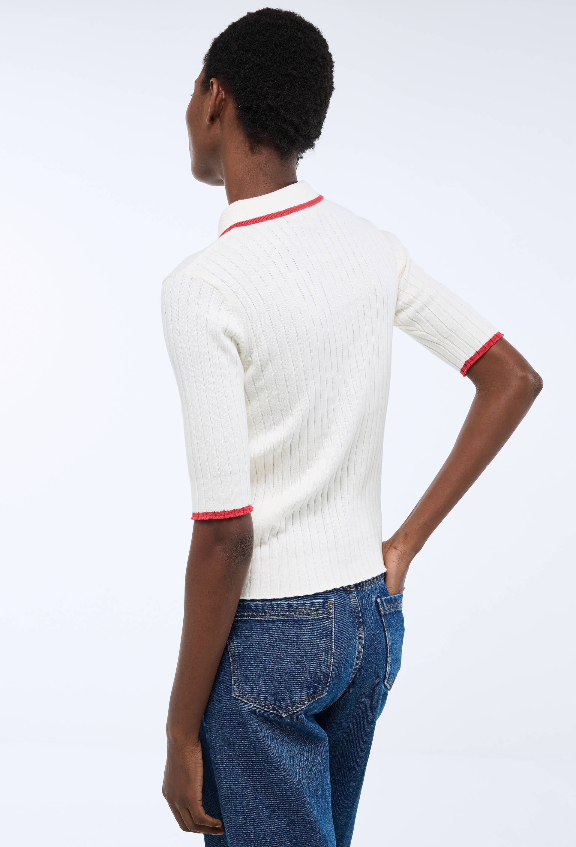 Pull col polo boutonn&eacute; en coton certifi&eacute; GOTS, Oeko-Tex, Ecru, large image number 1