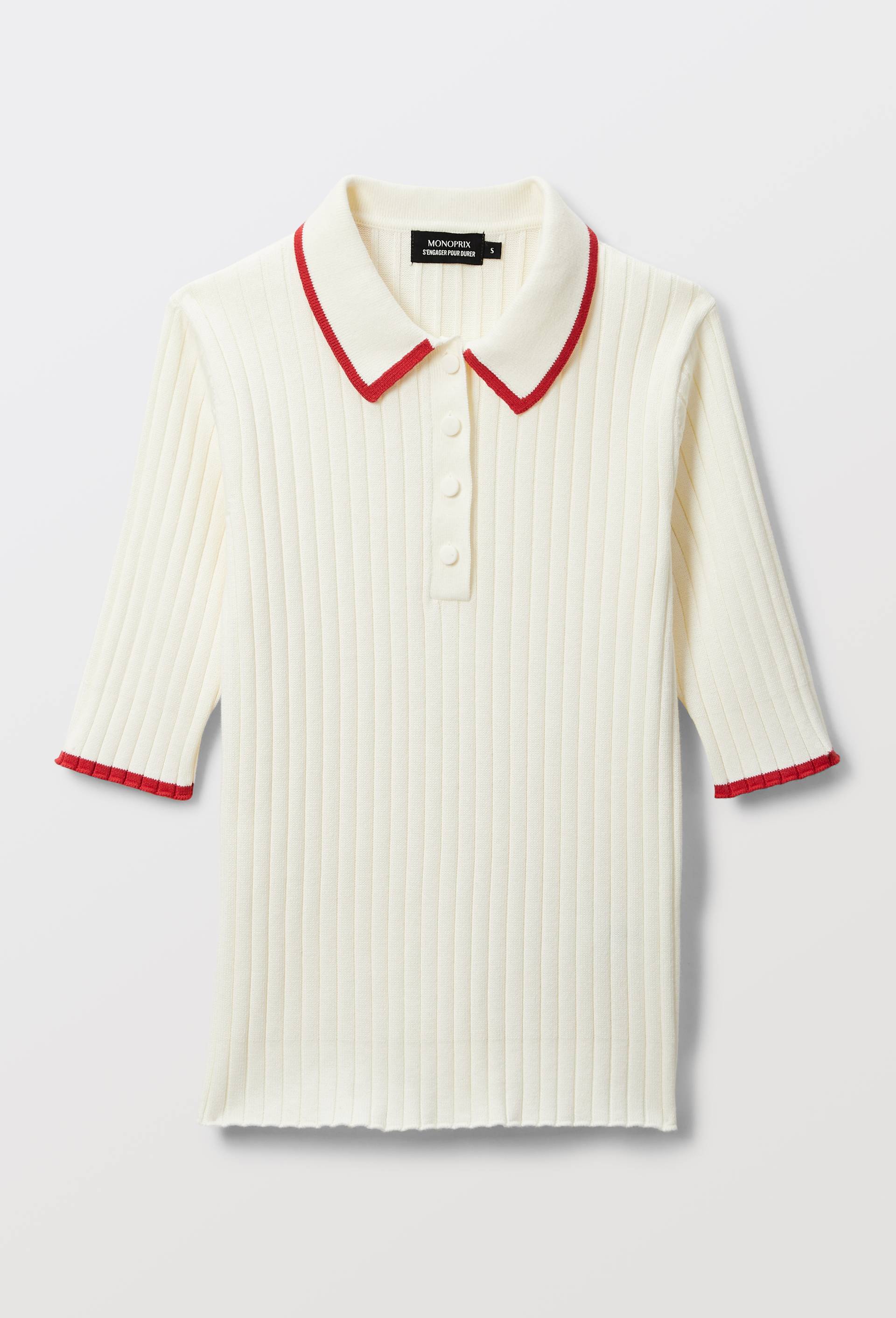 Pull col polo boutonn&eacute; en coton certifi&eacute; GOTS, Oeko-Tex, Ecru, large image number 2