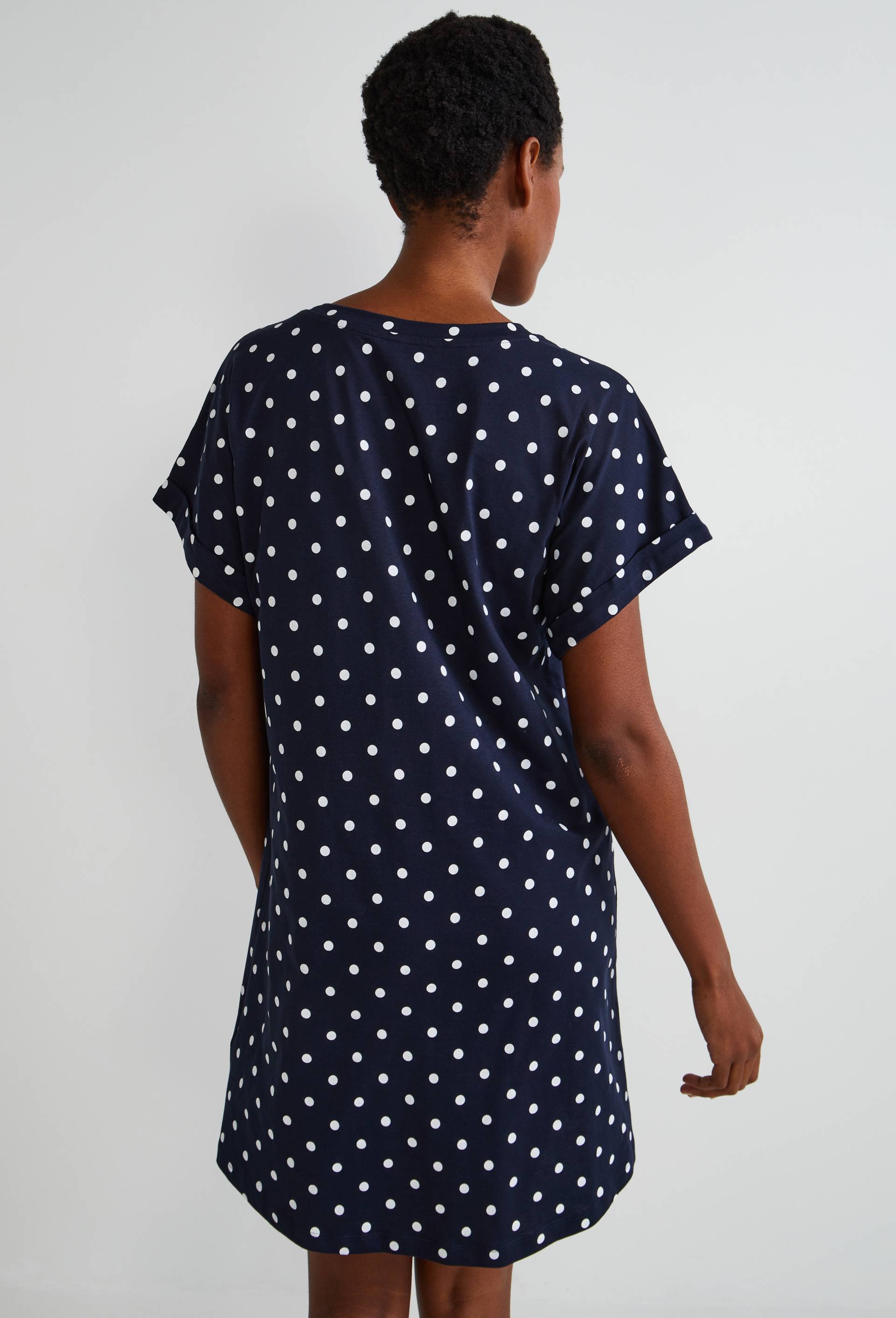Chemise de nuit manches courtes imprim&eacute;e en coton BIO GOTS, Bleu fonc&eacute;, large image number 1