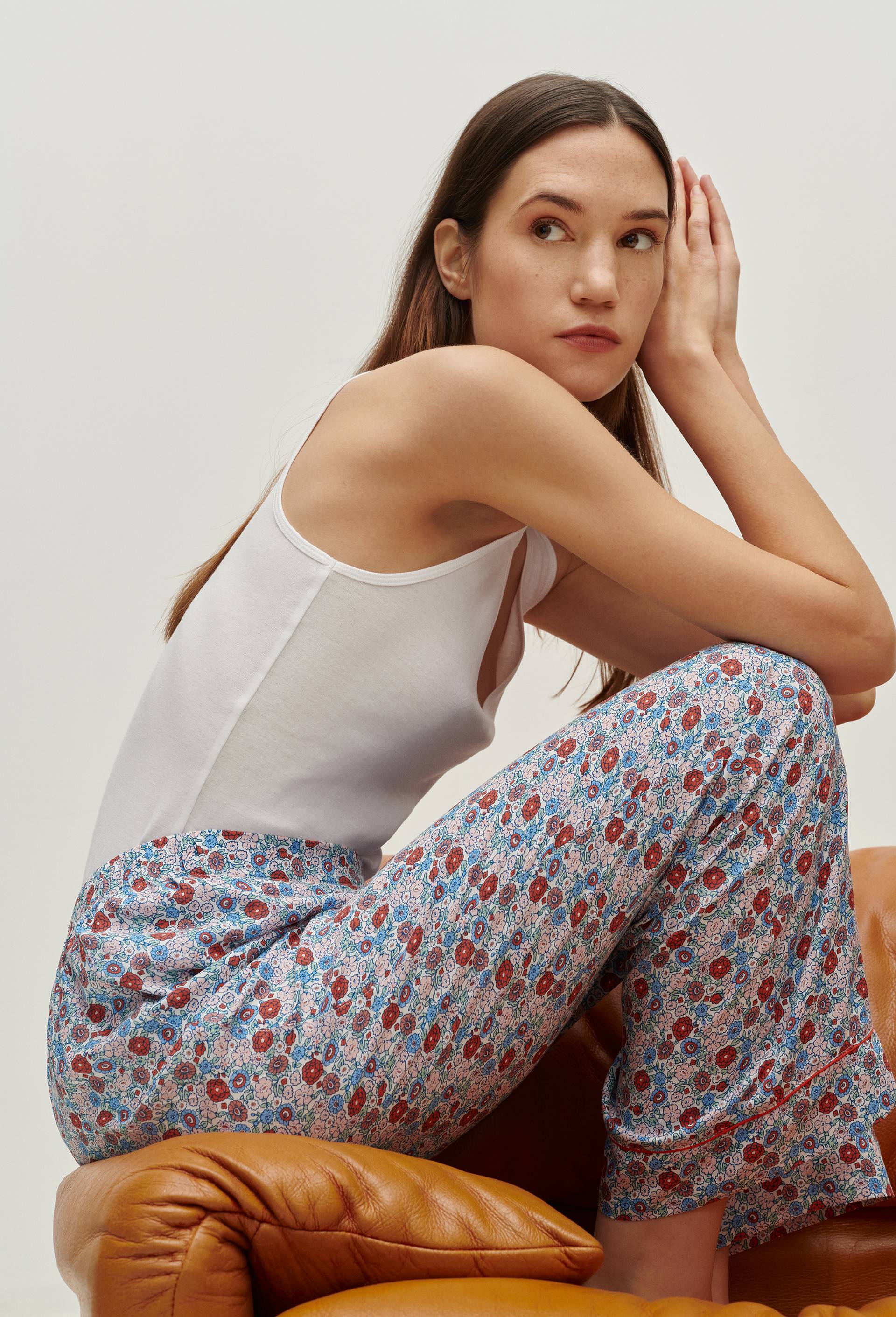 Pantalon de pyjama imprimé, certifié EcoVero et OEKO-TEX, Orange, large image number 0
