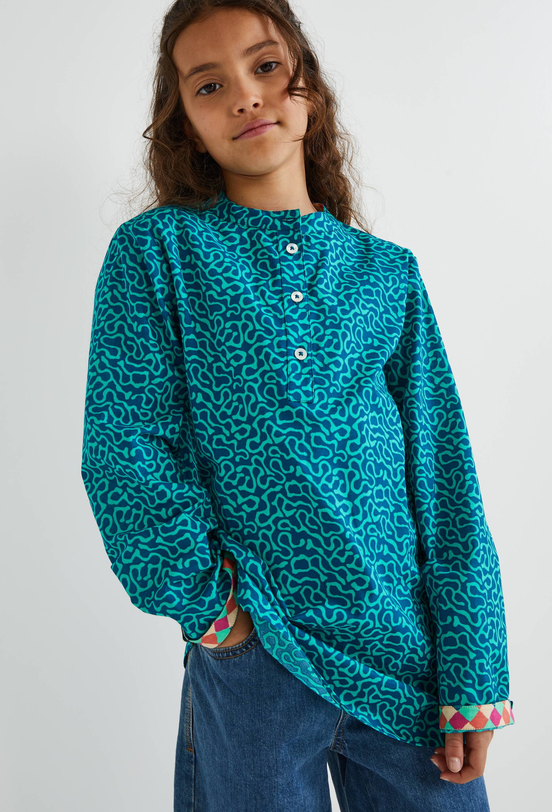 Chemise imprim&eacute;e en coton - LISA CORTI X MONOPRIX, Vert clair, large image number 1