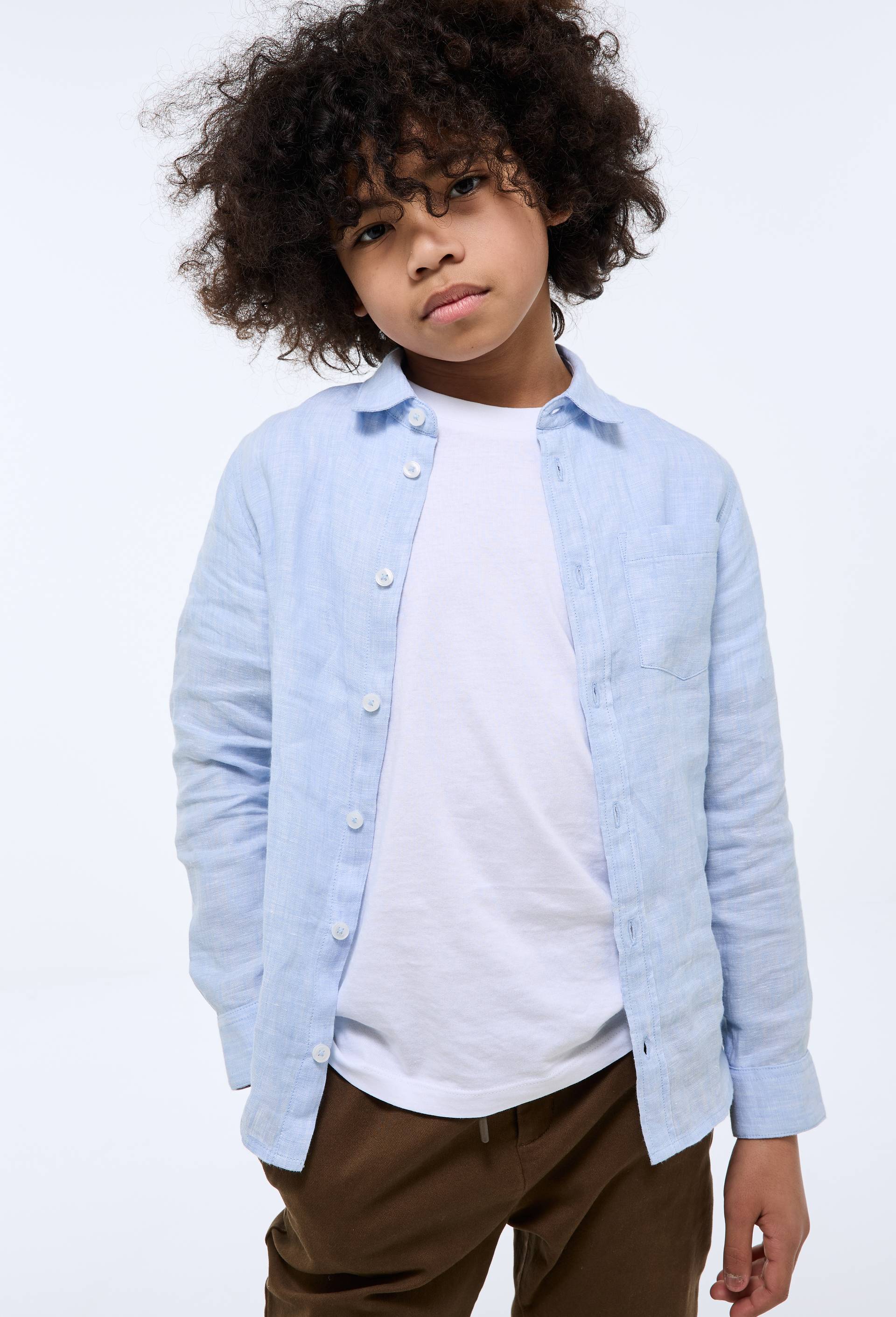 Chemise unie en 100% lin, Bleu clair, large image number 0.0