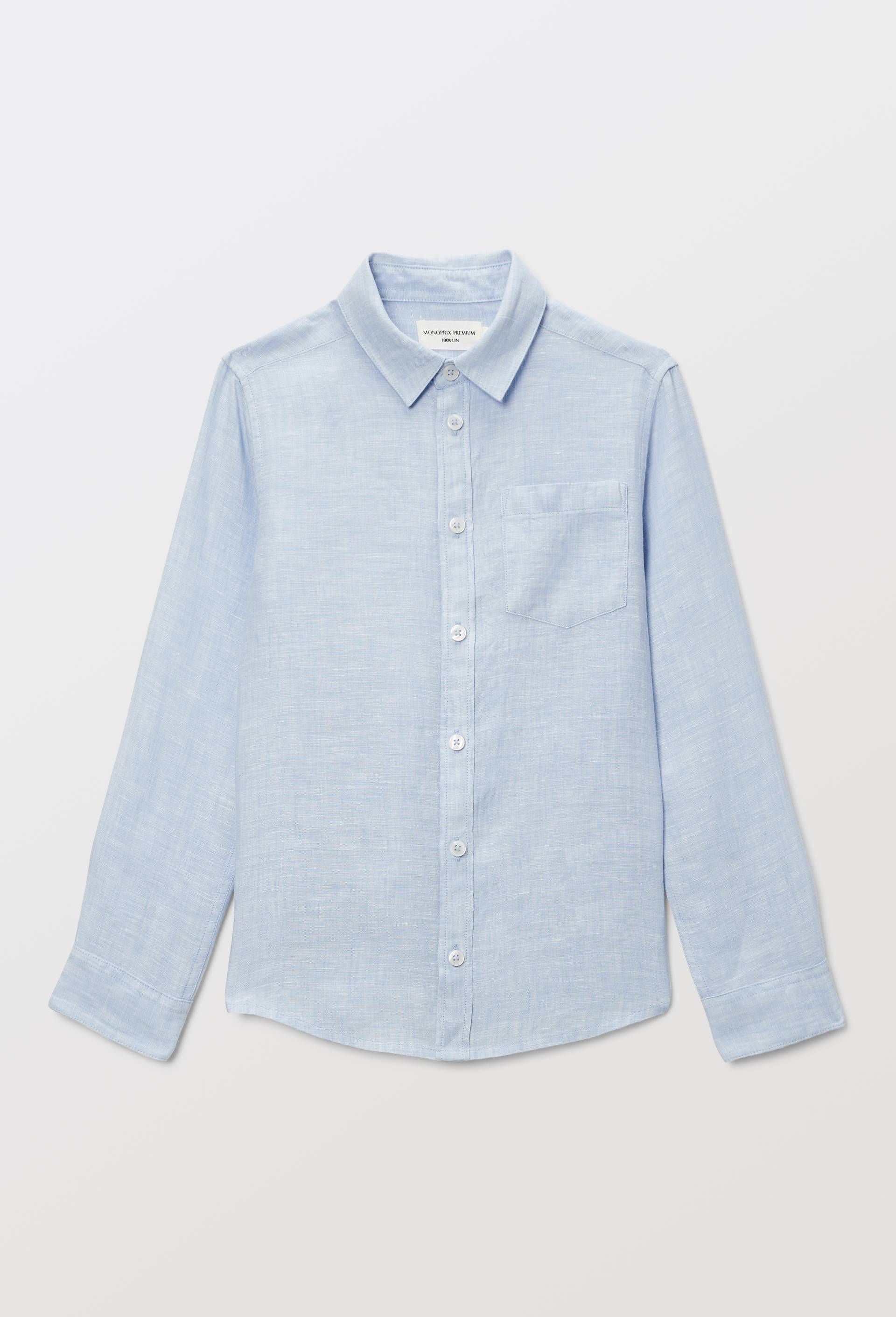 Chemise unie en 100% lin, Bleu clair, large image number 1.0