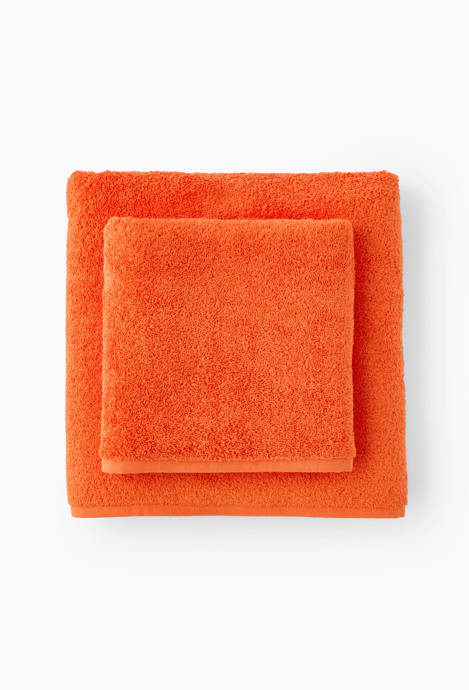 Lot &eacute;ponge serviette et drap de  bain, 50x90cm et 70x130cm, 100% coton, Orange, large image number 0