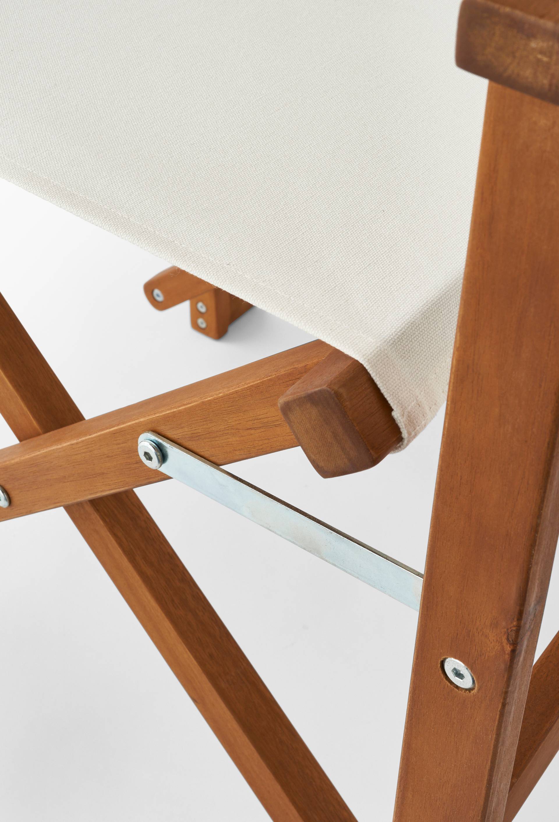 Chaise r&eacute;alisateur pliable, 56.5x48xH85cm, en bois d'acacia et coton, Blanc, large image number 1