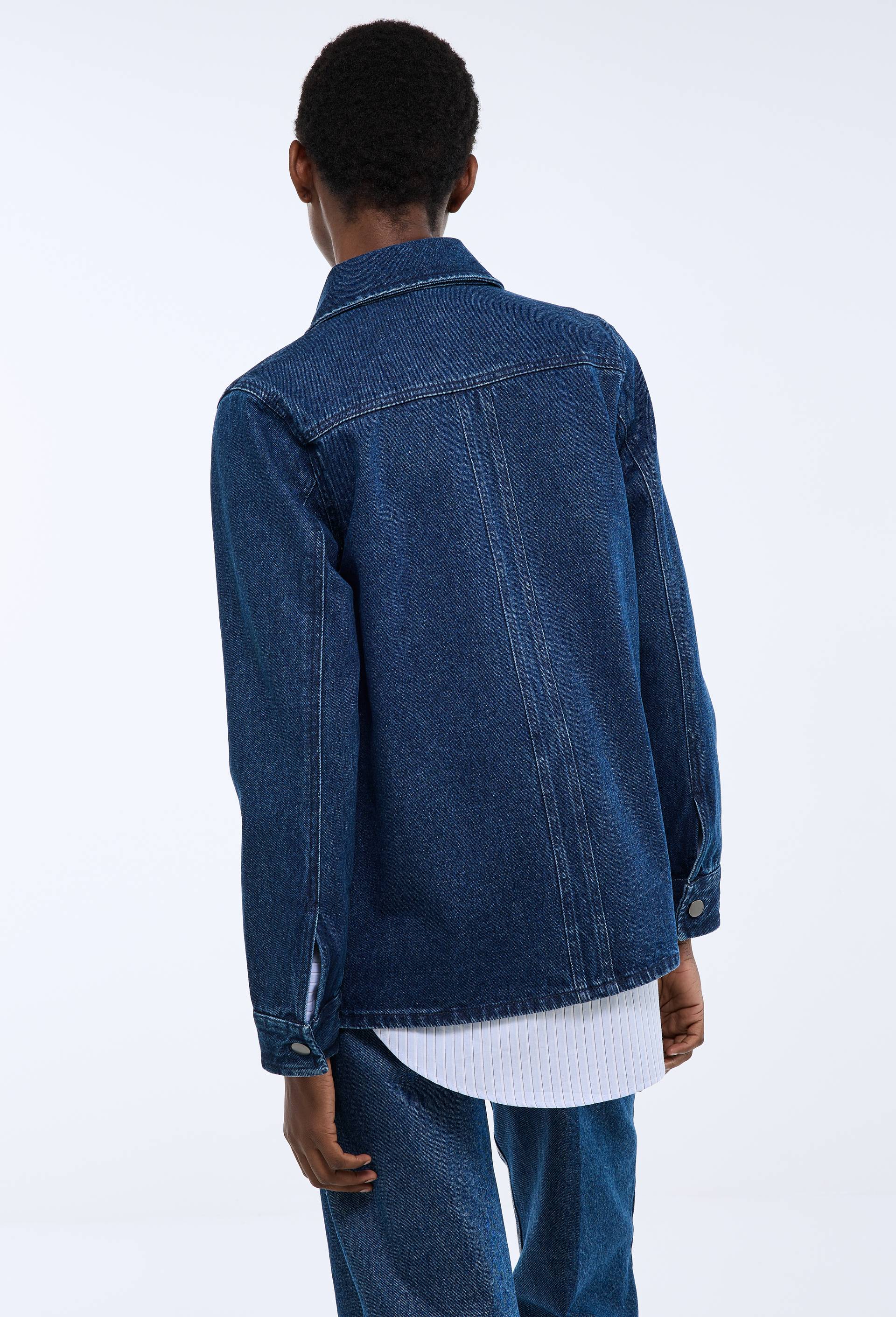 Veste courte boutonn&eacute;e en denim, certifi&eacute;e OEKO-TEX, Bleu fonc&eacute;, large image number 3
