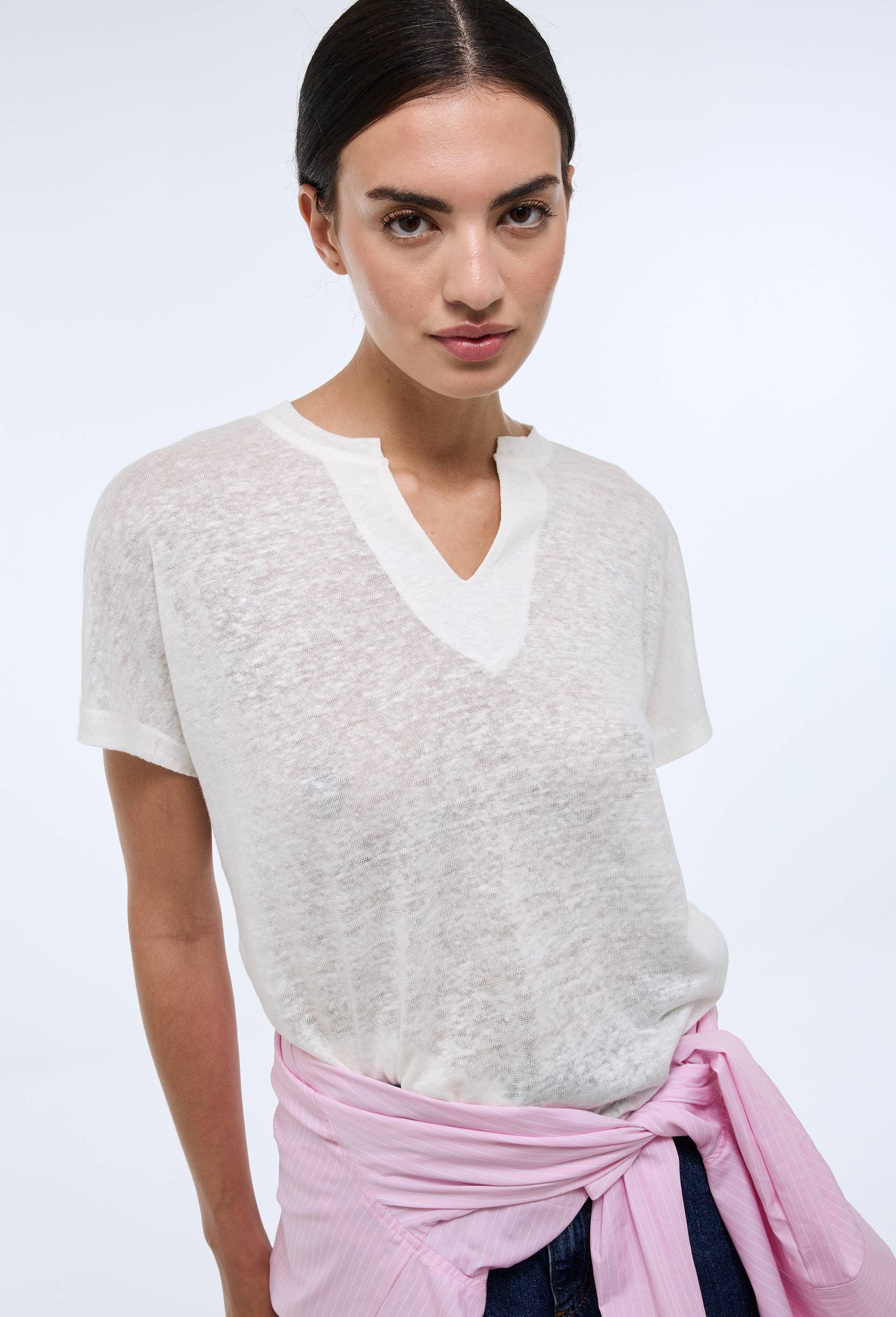 T-shirt à manches courtes uni, Ecru, swatch image