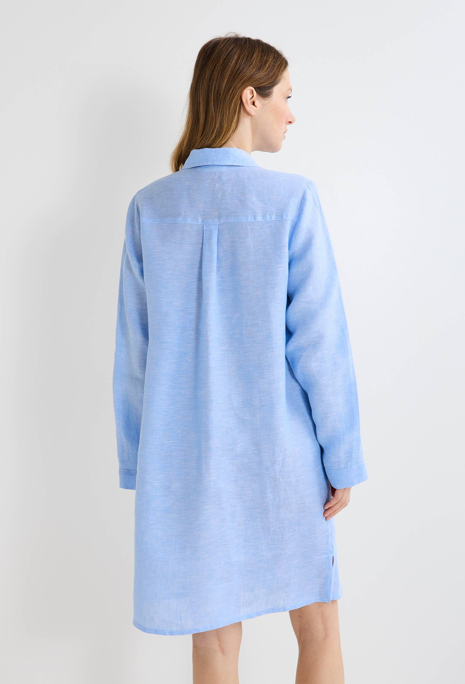 Chemise de nuit manches longues unie en lin, Bleu clair, large image number 1