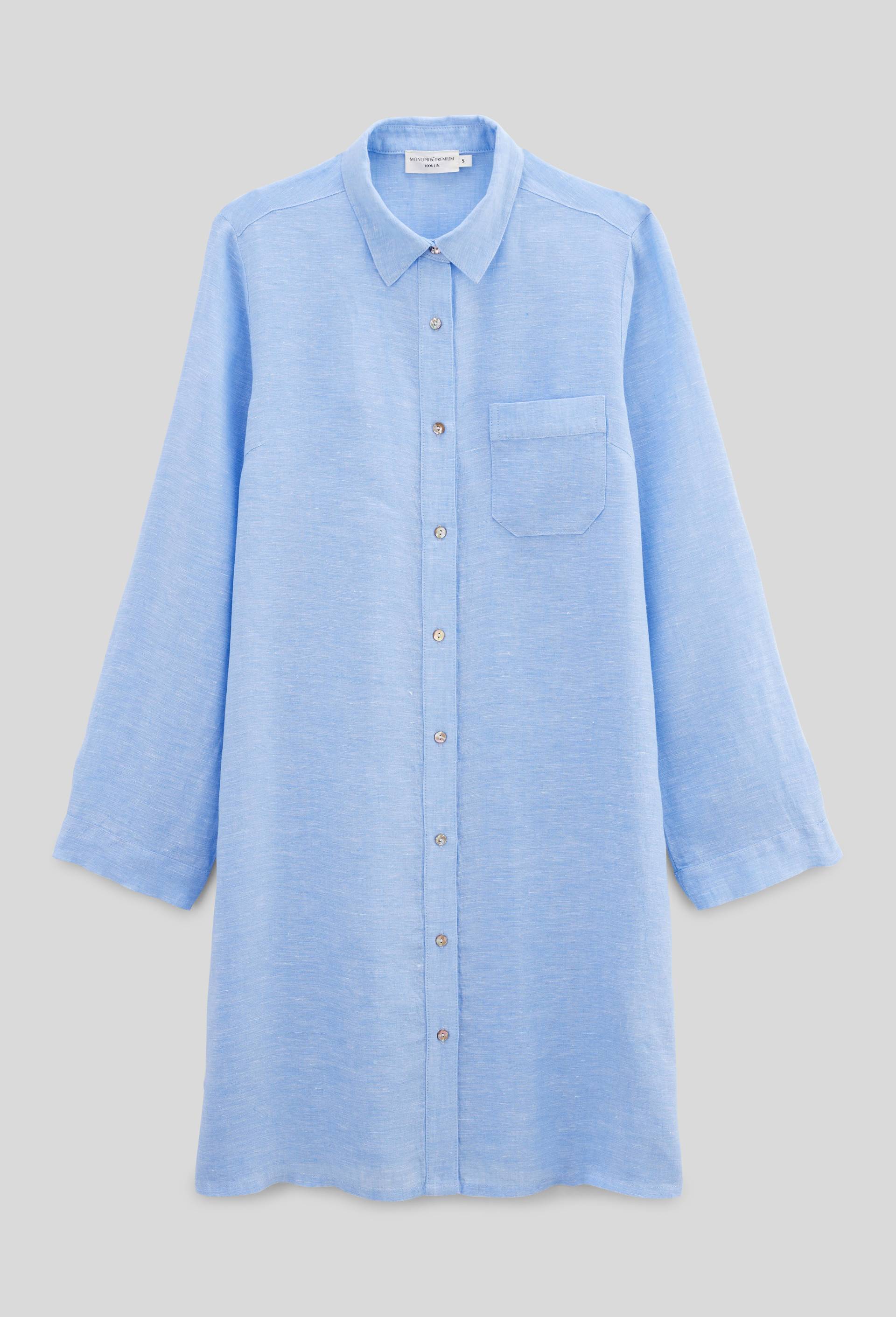 Chemise de nuit manches longues unie en lin, Bleu clair, large image number 2